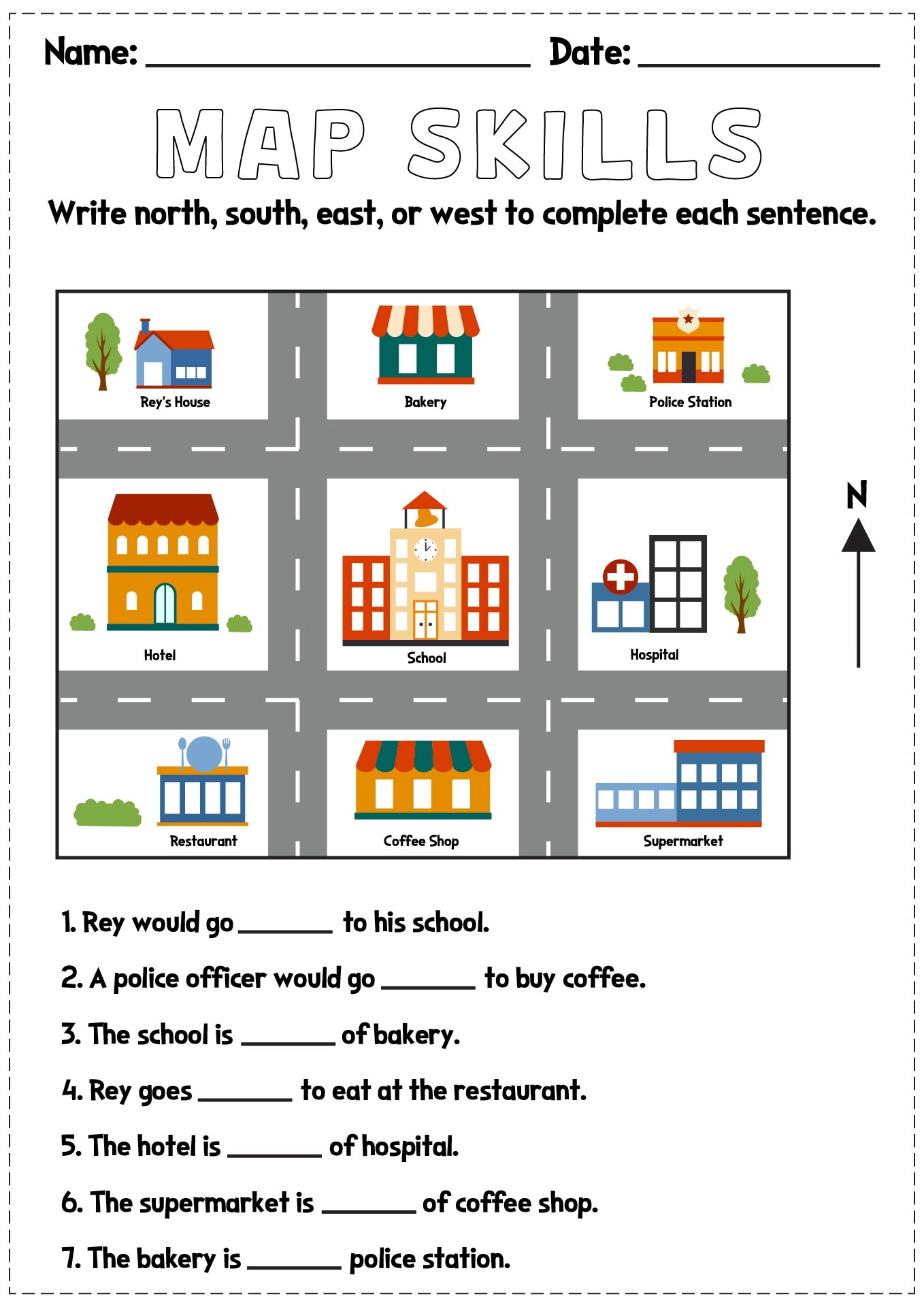 Map Skills Practice Worksheet for Beginner