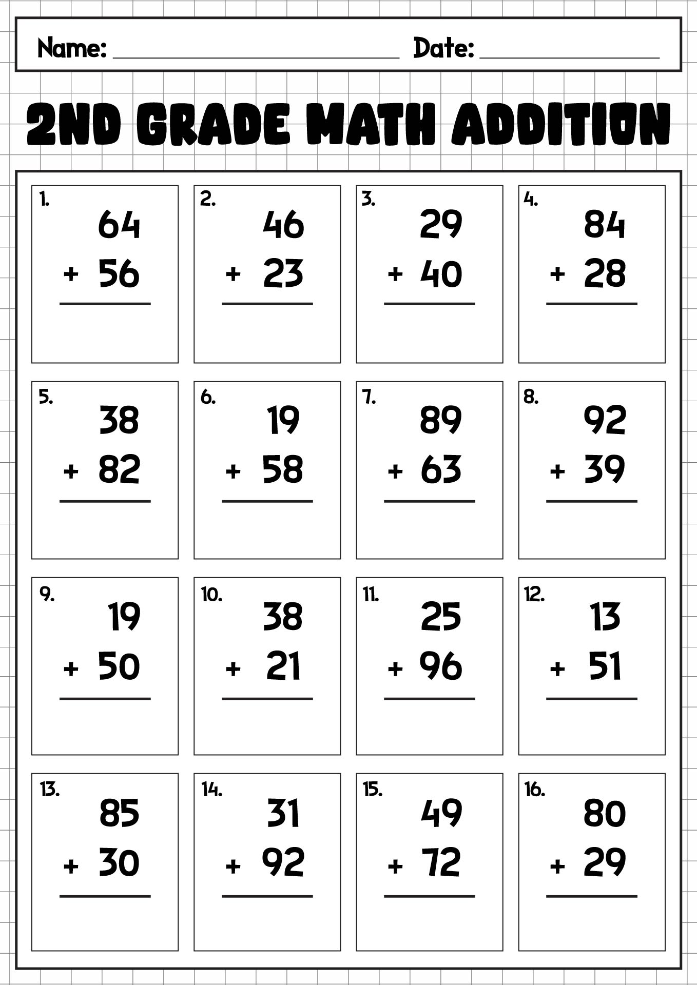 Math Practice Sheets for 2nd Grade Students