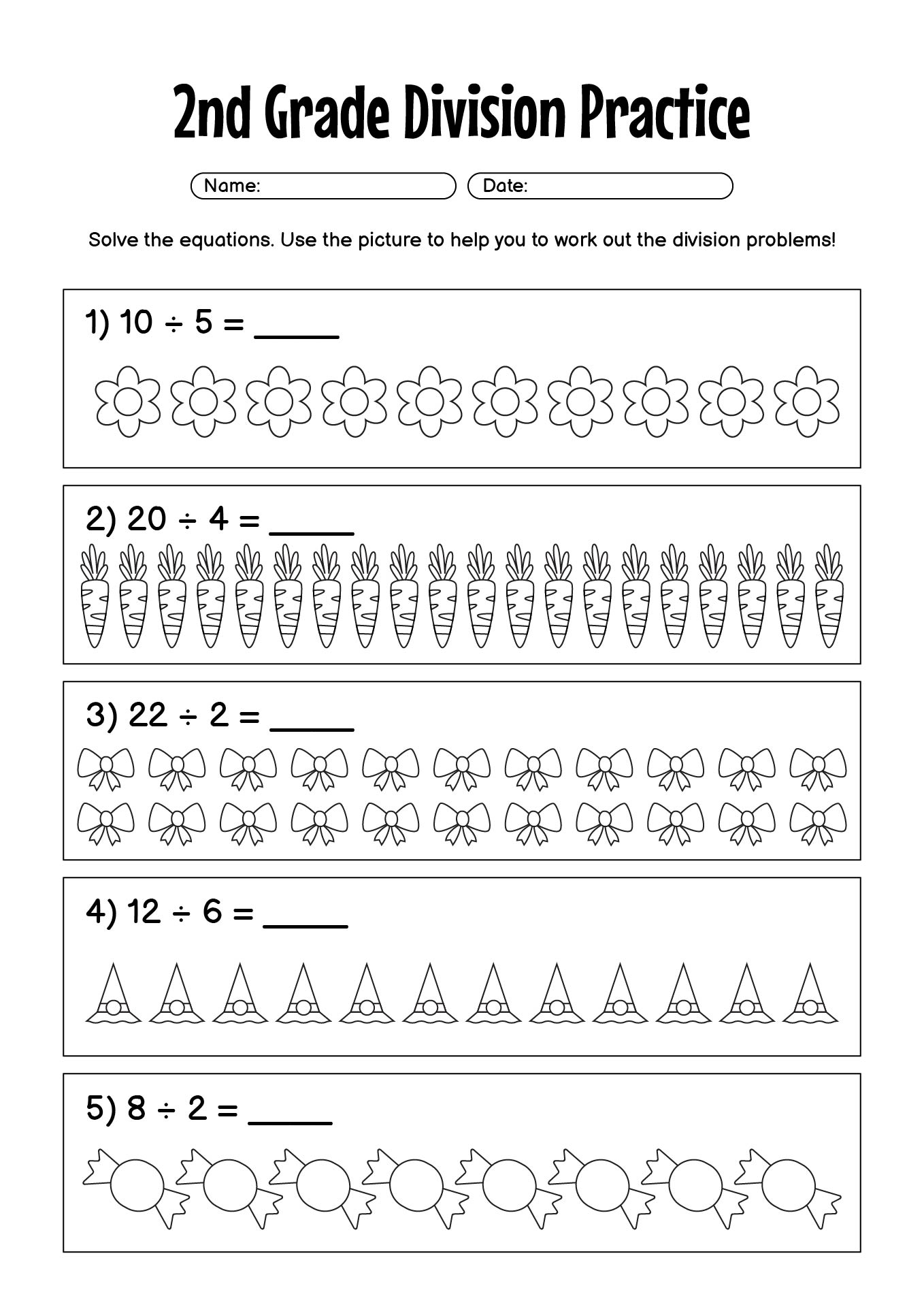 Math Worksheets 2nd Grade Division Practice