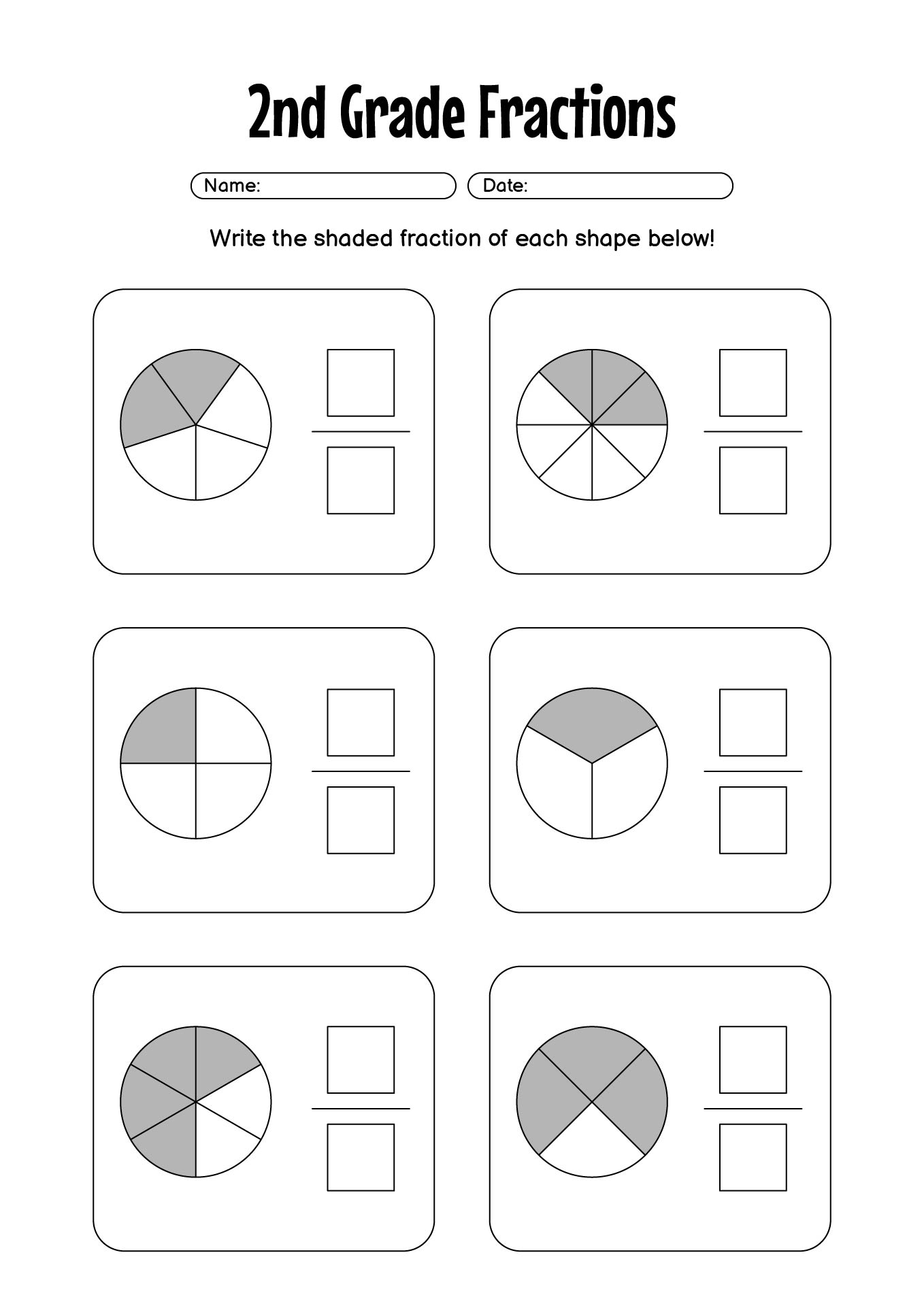 Math Worksheets 2nd Grade Fractions Introduction