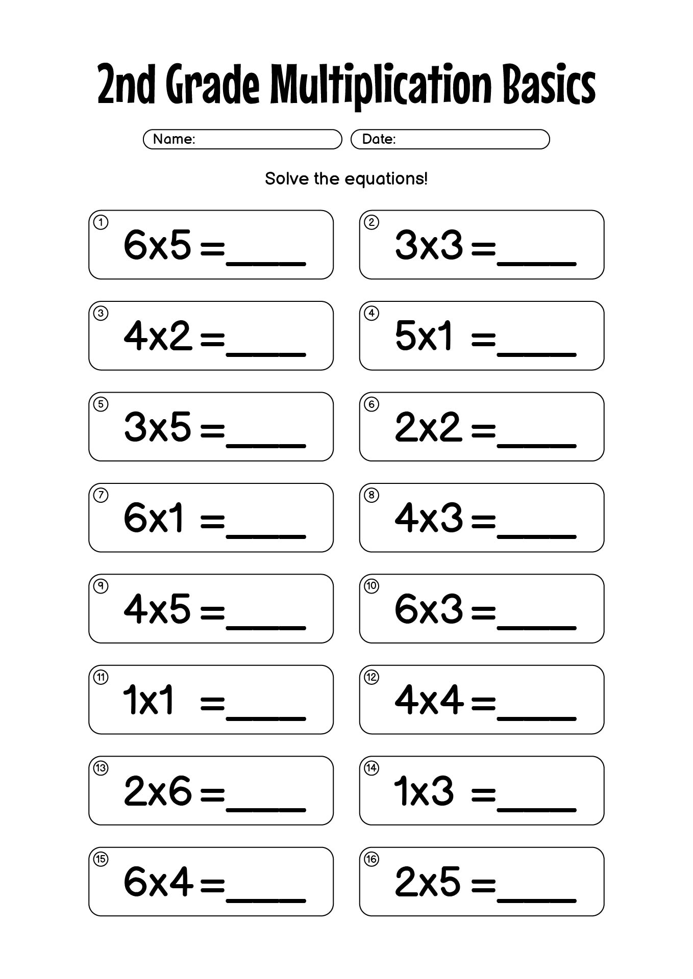 Math Worksheets 2nd Grade Multiplication Basics