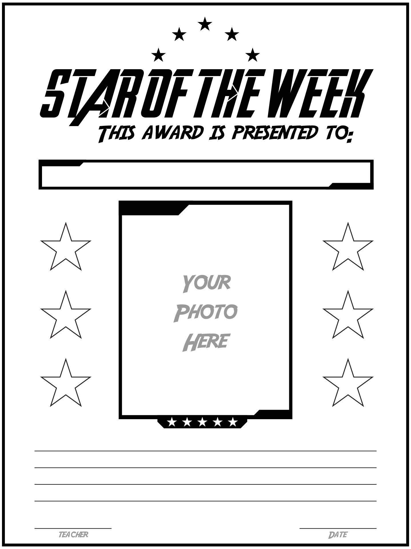 Star Student Award Worksheet Activities