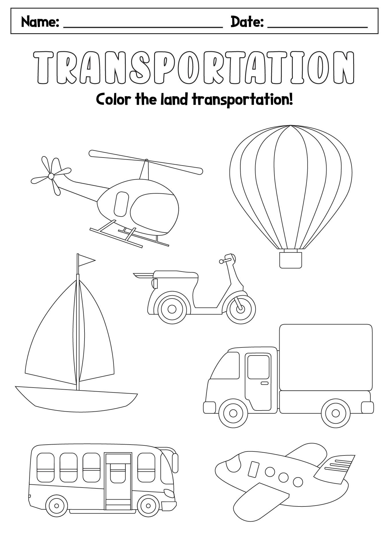 Transportation Identification Sheets for Preschool