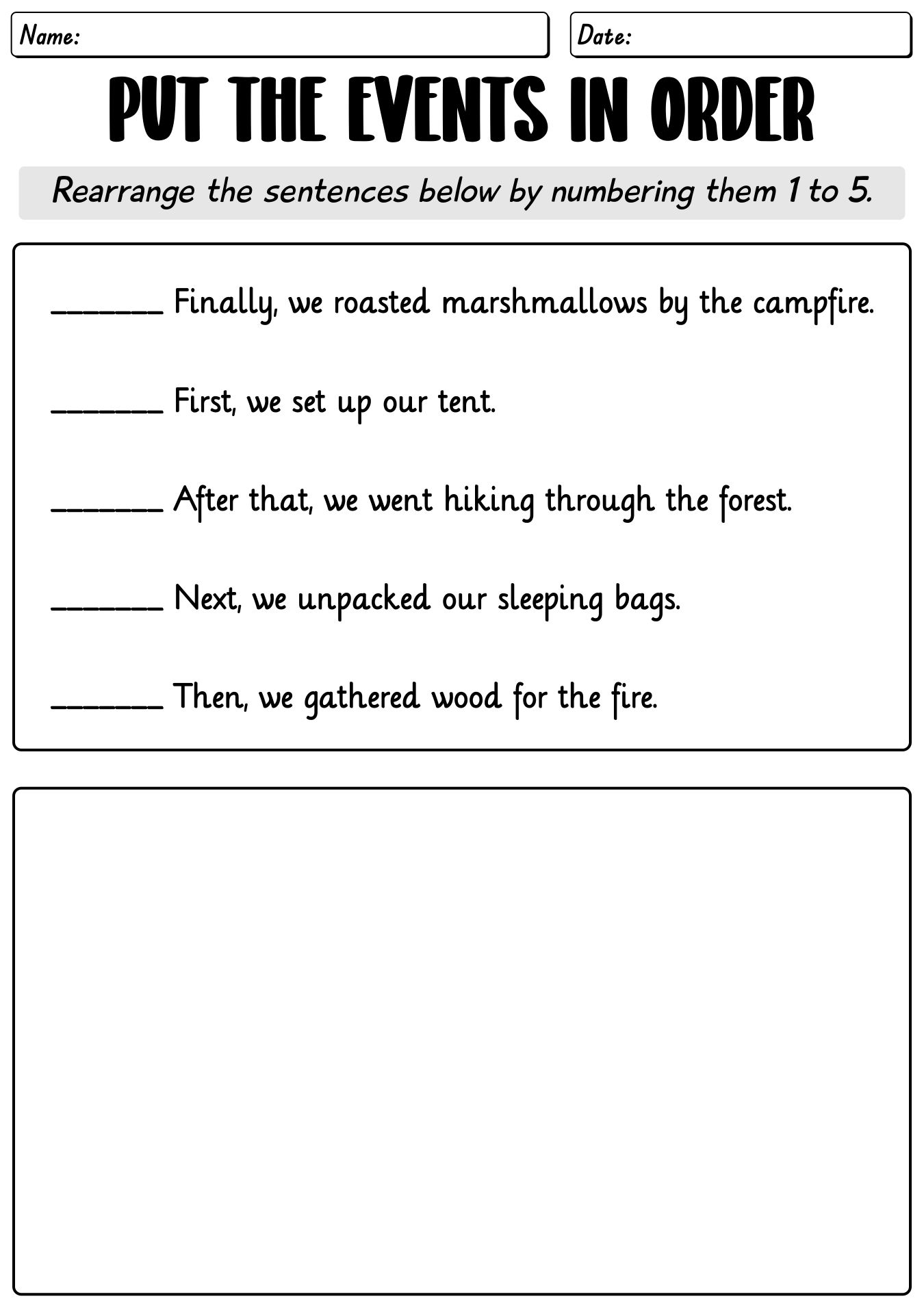 Year 5 Time Connectives Practice Sheet