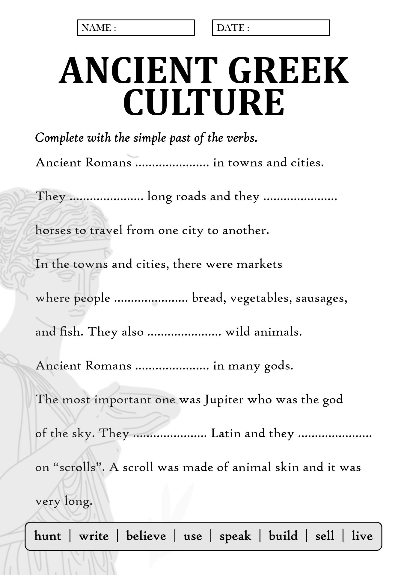 6th Grade Worksheets on Ancient Greek Culture