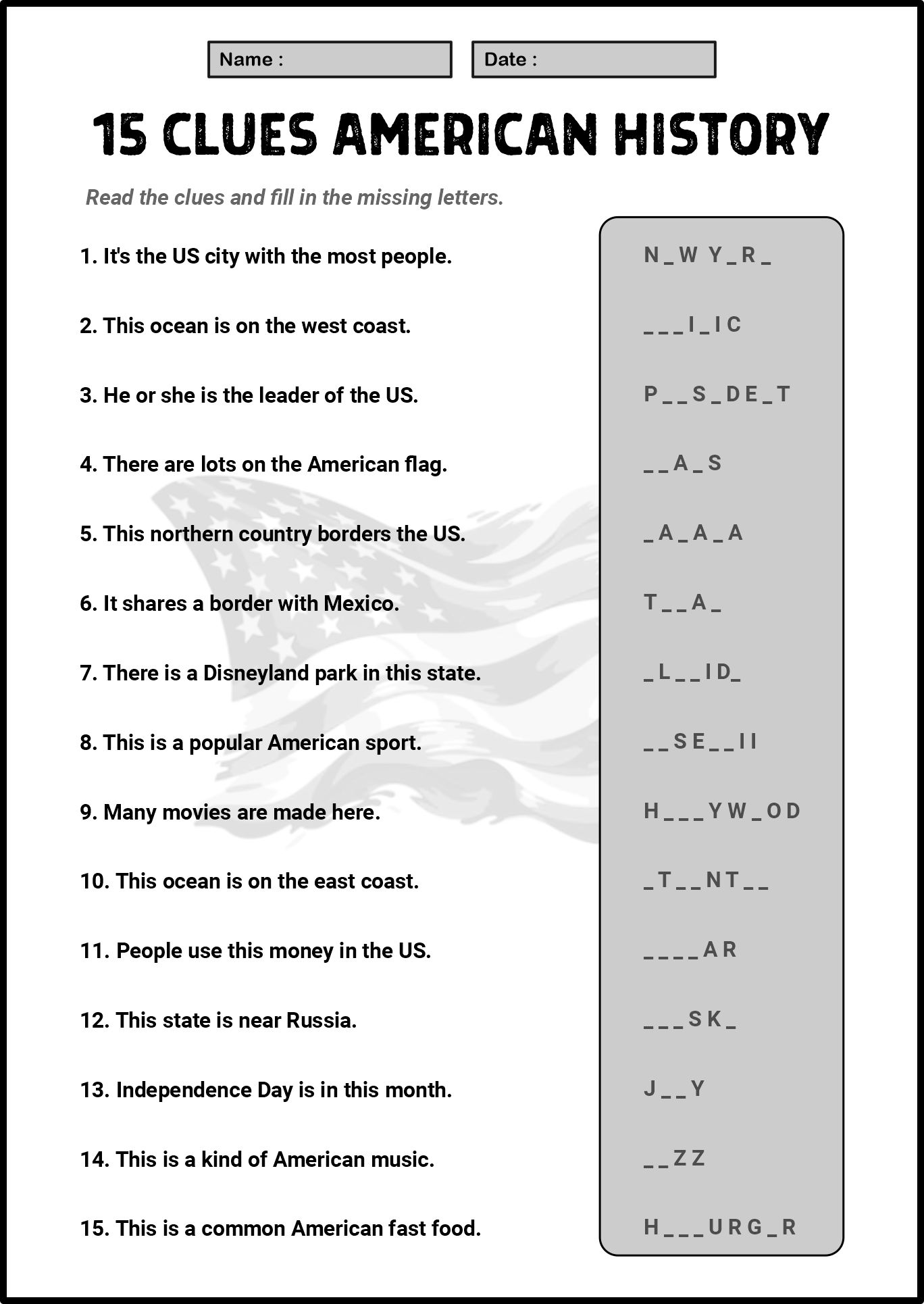 7th Grade American History Worksheets