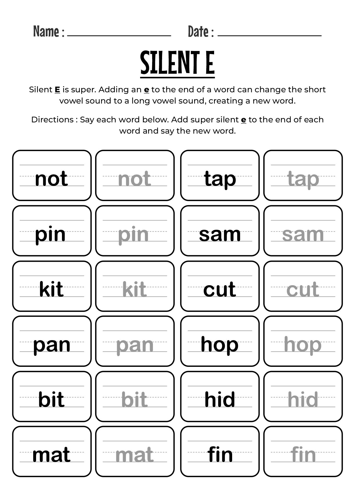 Add Silent E Worksheet