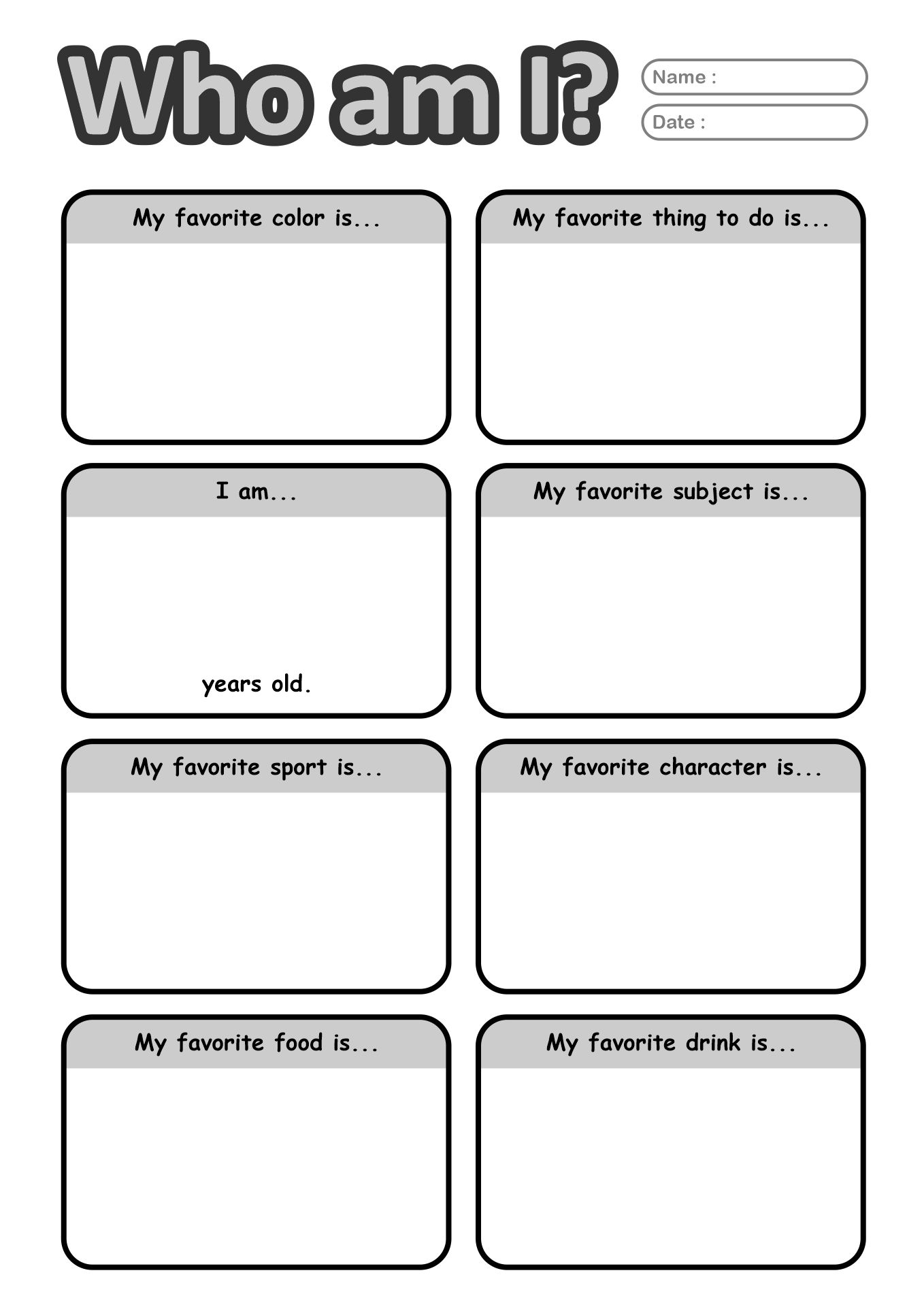 Back to School Worksheet: Who Am I Activity