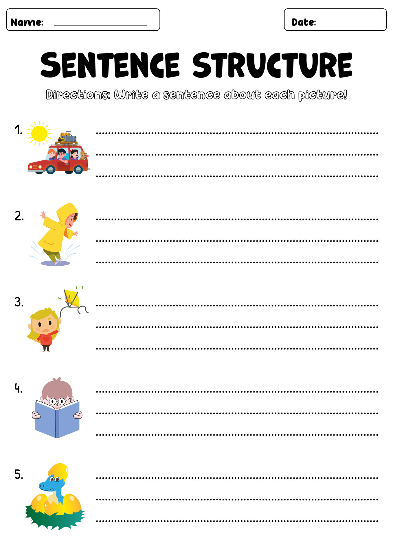 Basic Simple Sentence Structure Worksheets for Kids