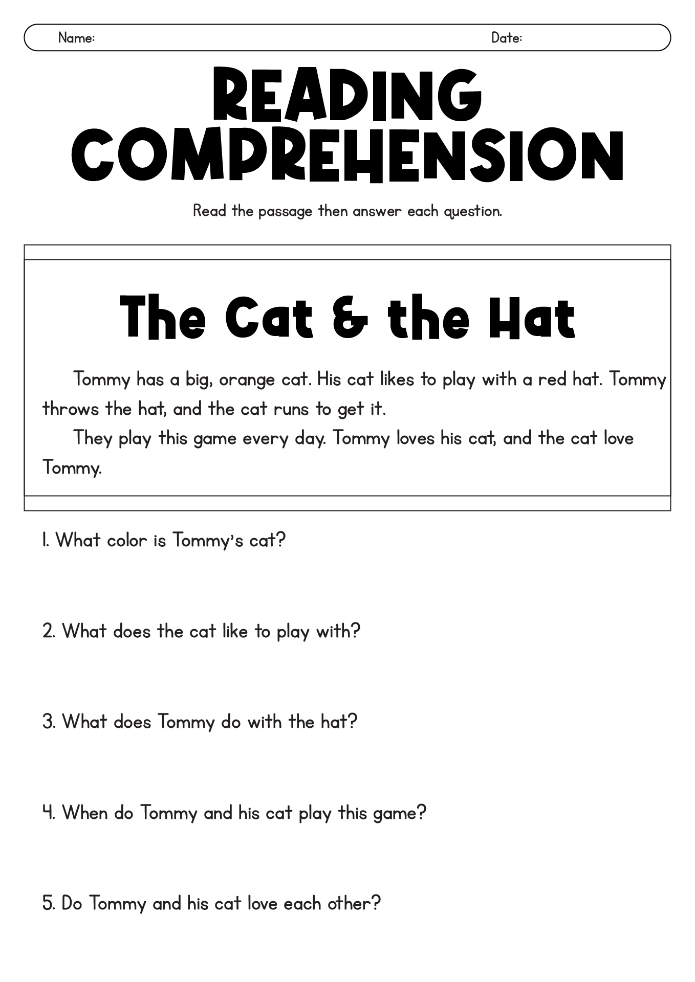 Early Reading Comprehension Worksheets for Grade 1