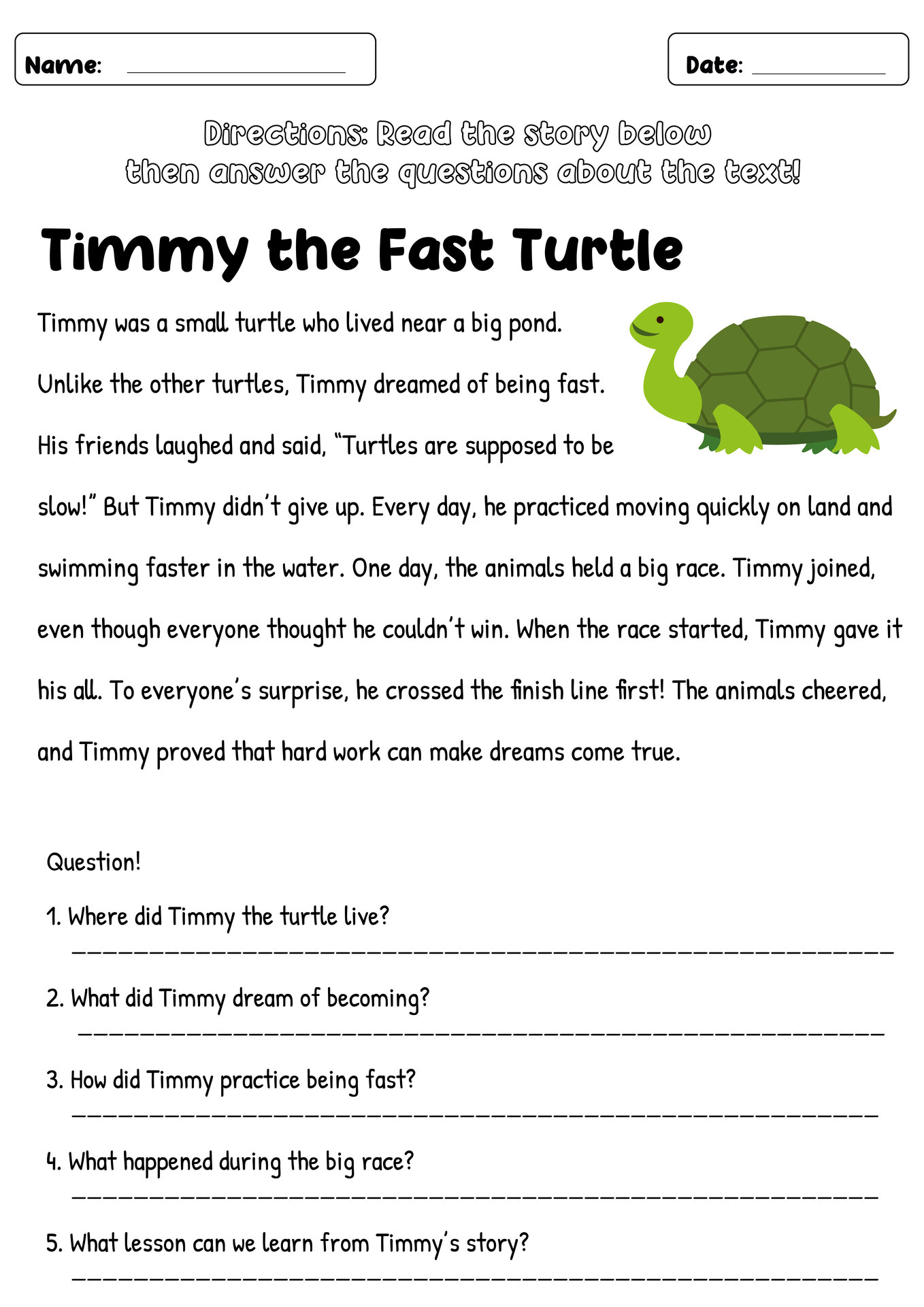 Easy 3rd Grade Reading Comprehension Worksheets with Questions