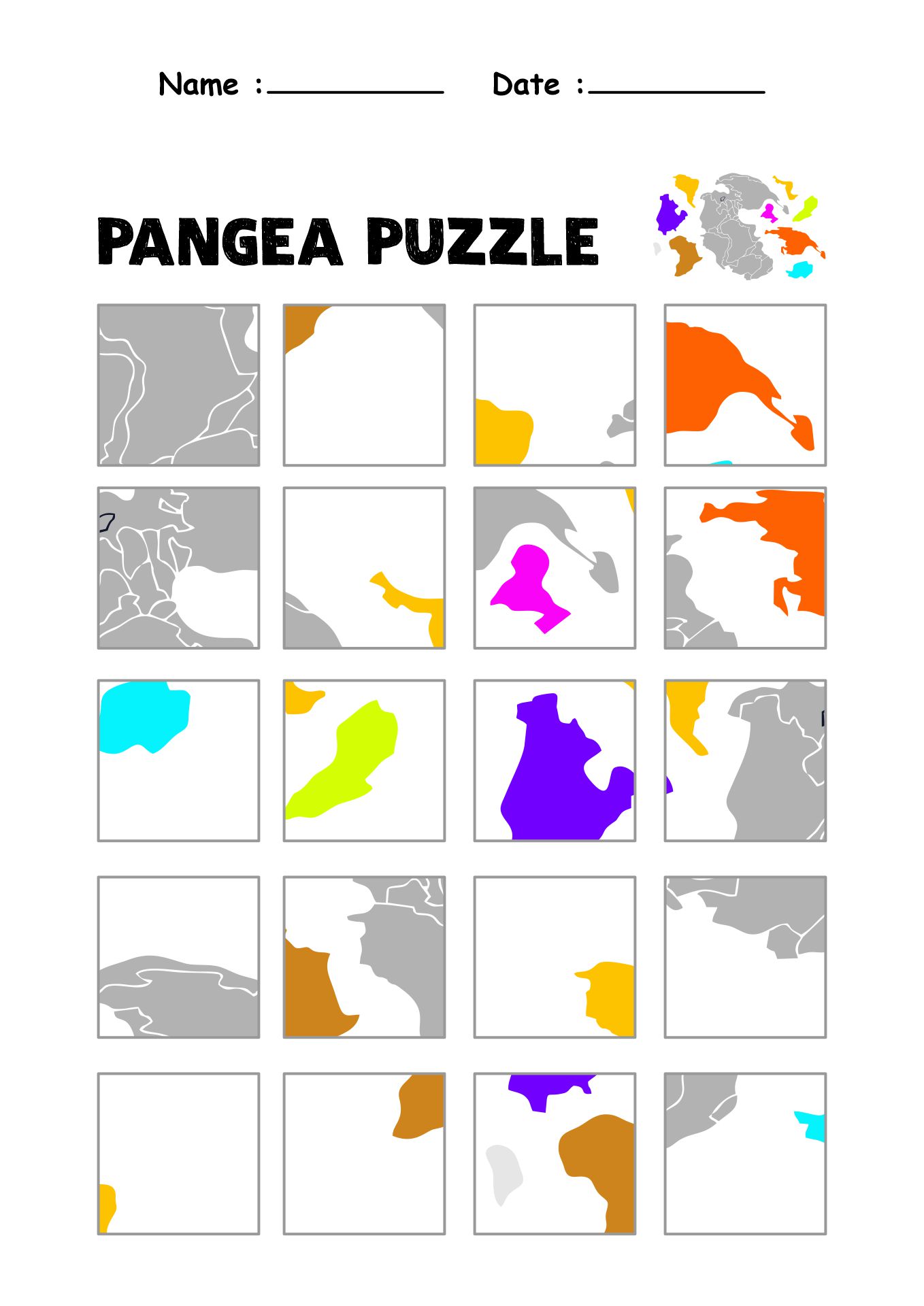 Educational Pangea Puzzle for Earth Science Lessons