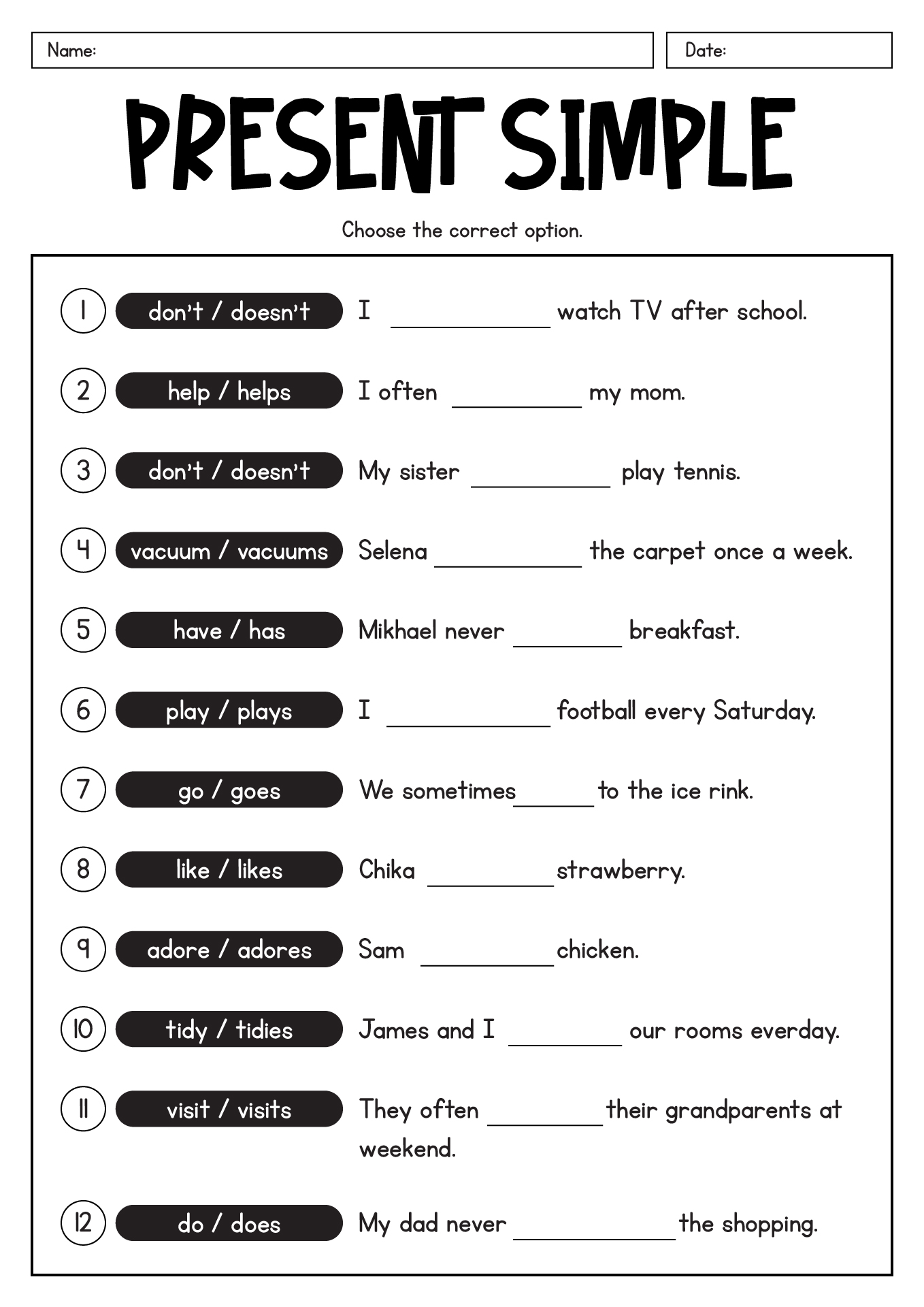 English Present Simple Practice Exercises