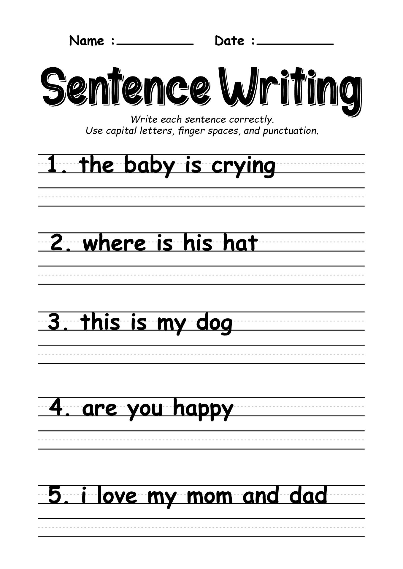 English Worksheets Guided Writing for Beginners