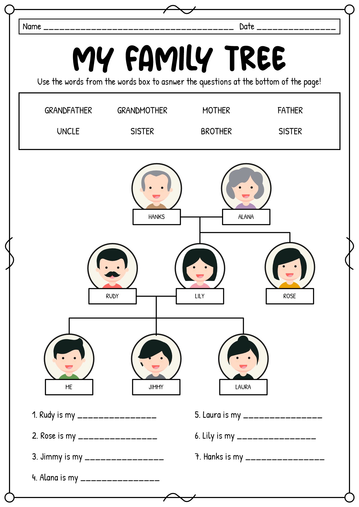 ESL Family Tree Vocabulary Worksheet