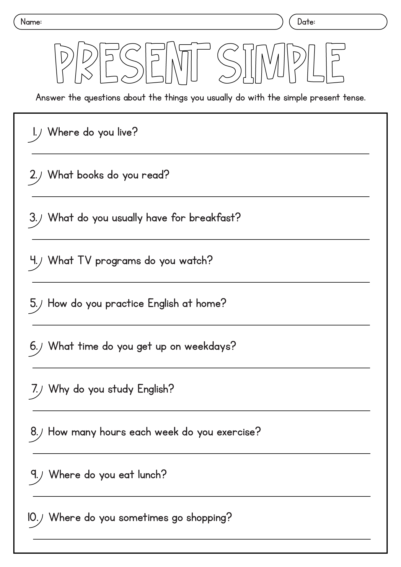 ESL Present Simple Tense Question Practice