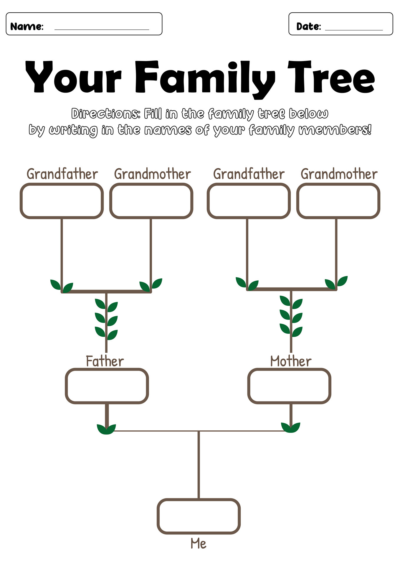 Family History Tree Activity Sheet Printable