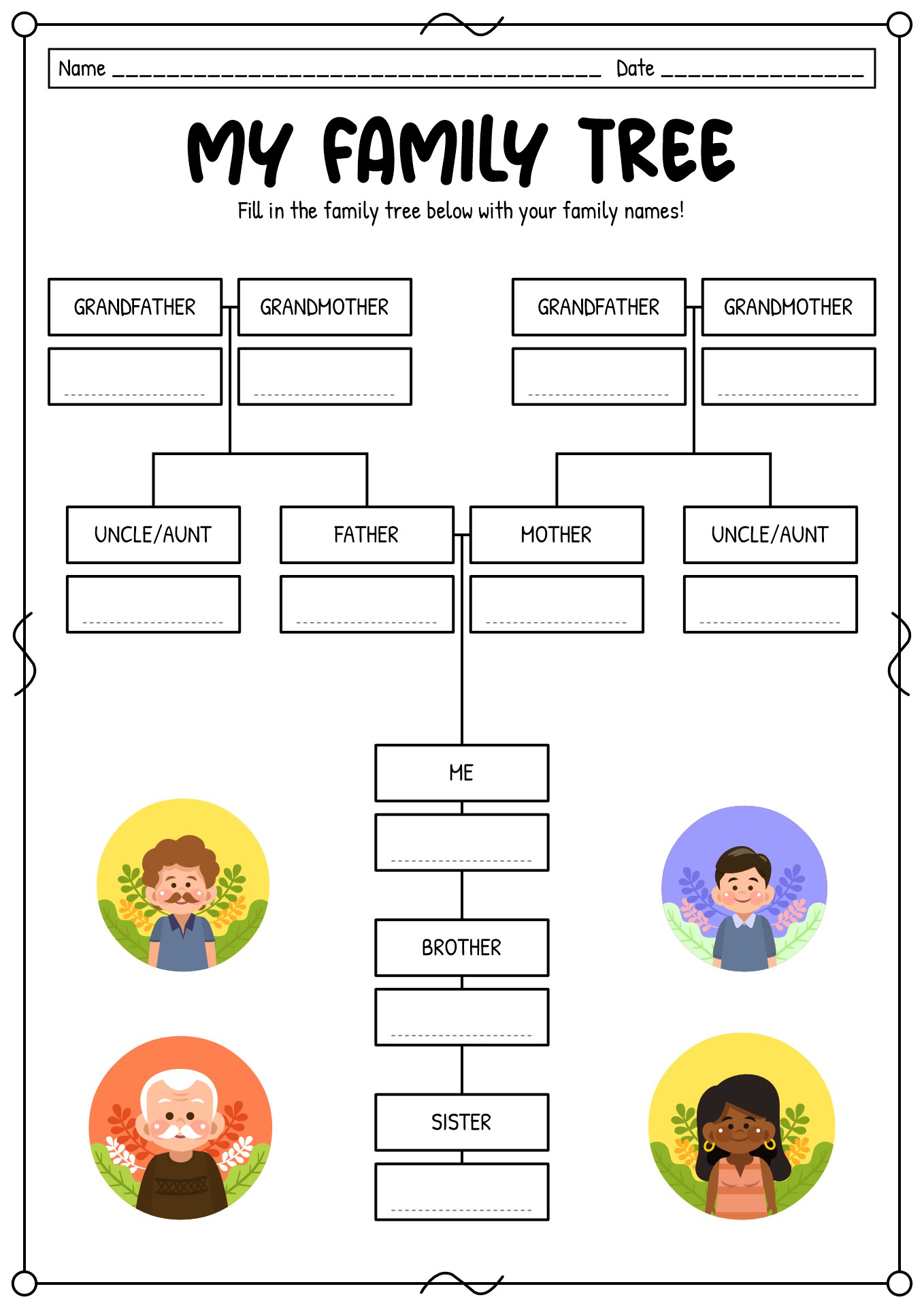 Family Tree Worksheet for ESL Beginners