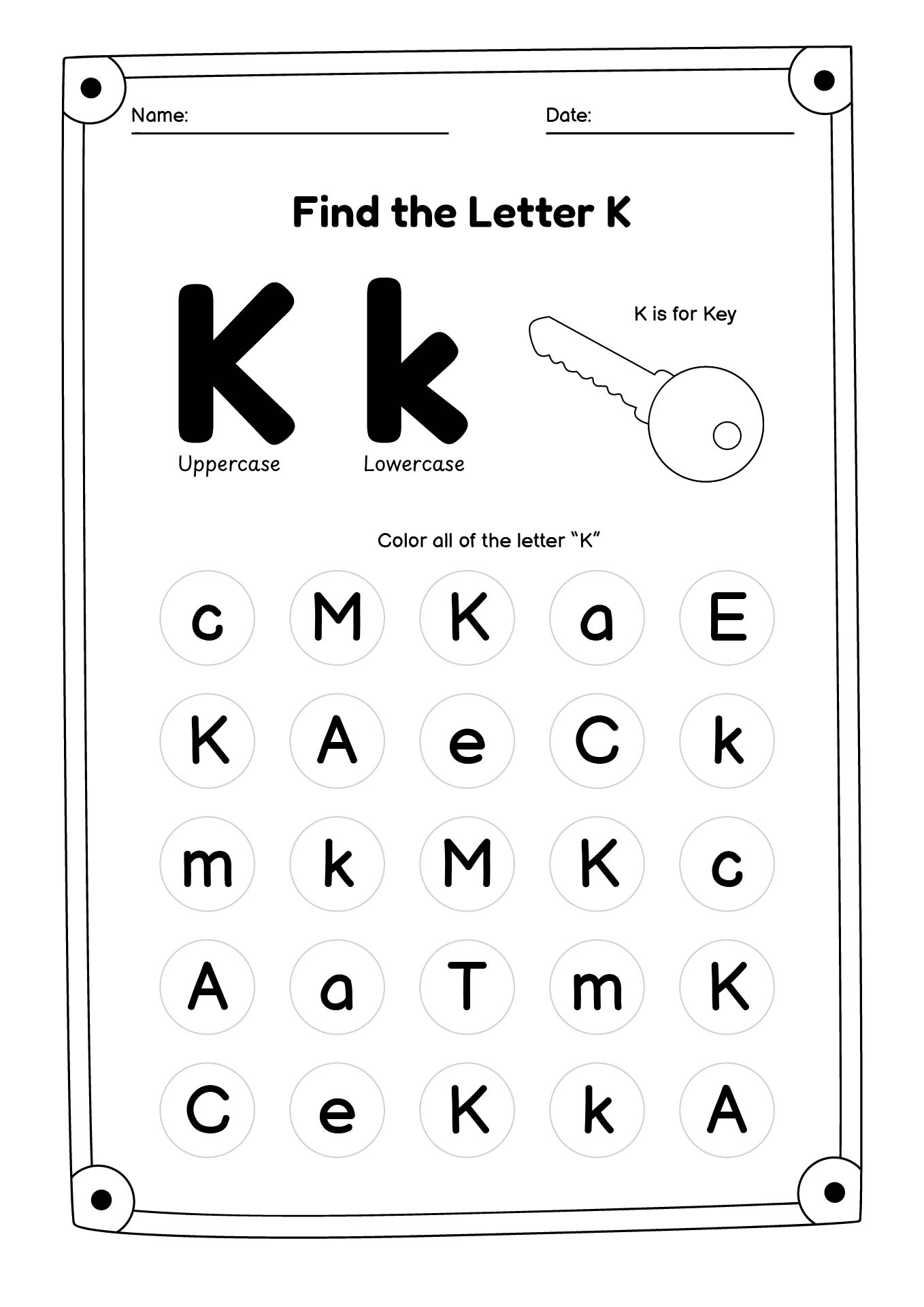 Find Letter K Worksheet For Kindergarten