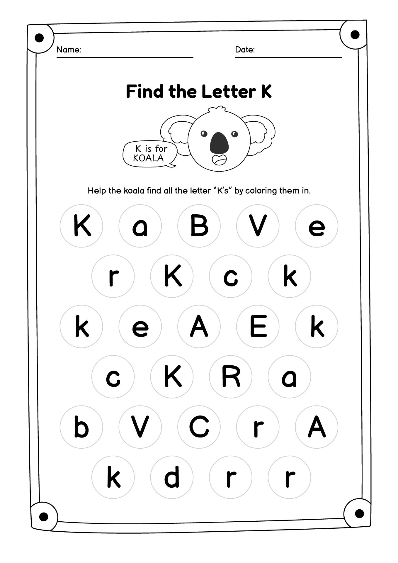 Find The Letter K Worksheet For Kids