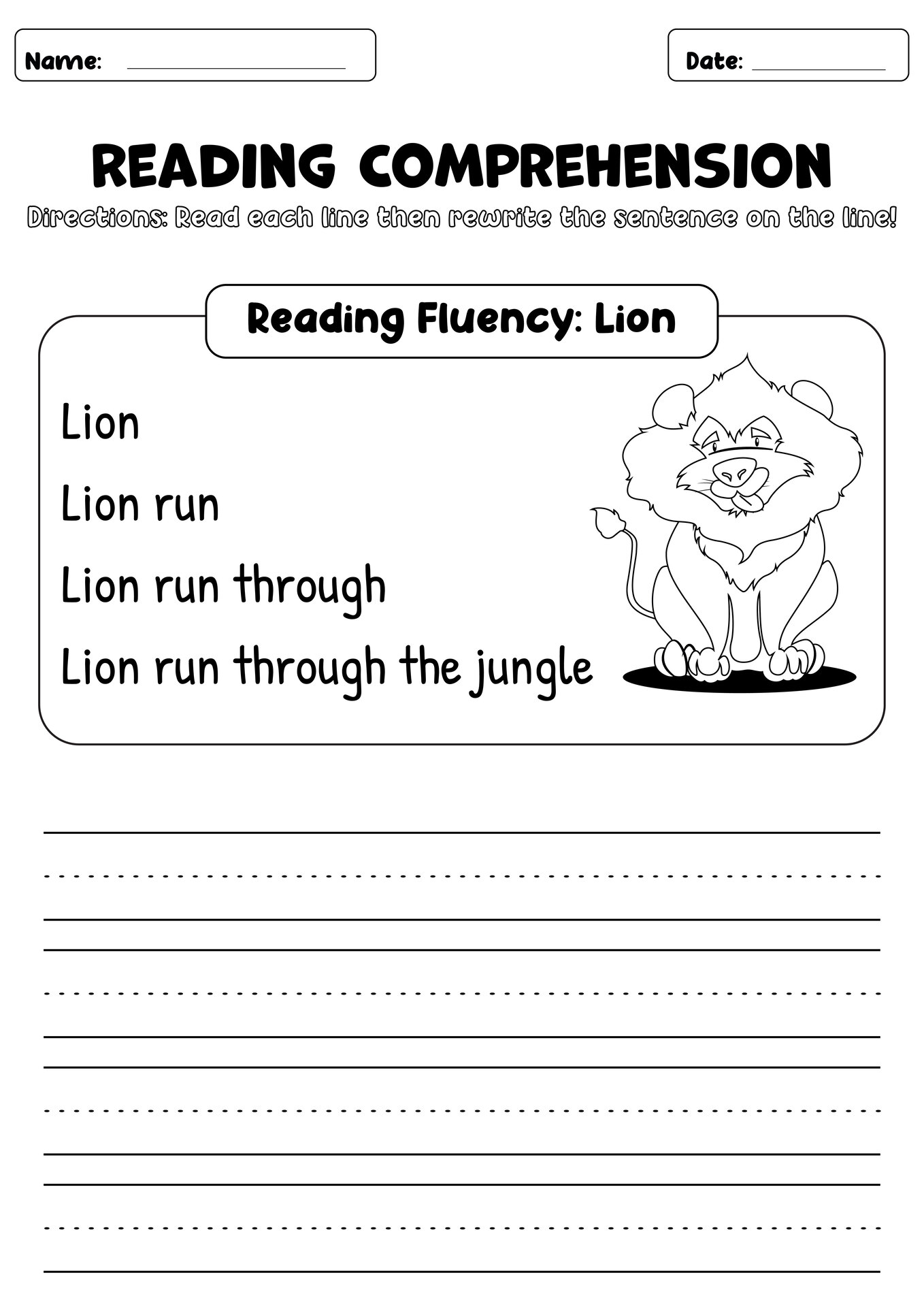 First Grade Reading Fluency Printable Activities