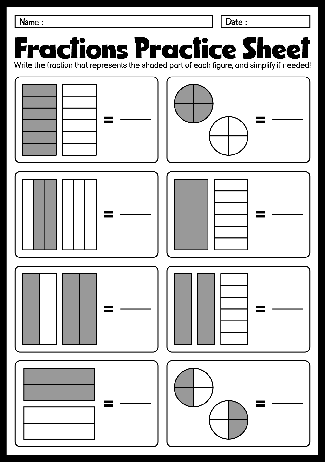 Fractions Practice Sheets by Rocket Math