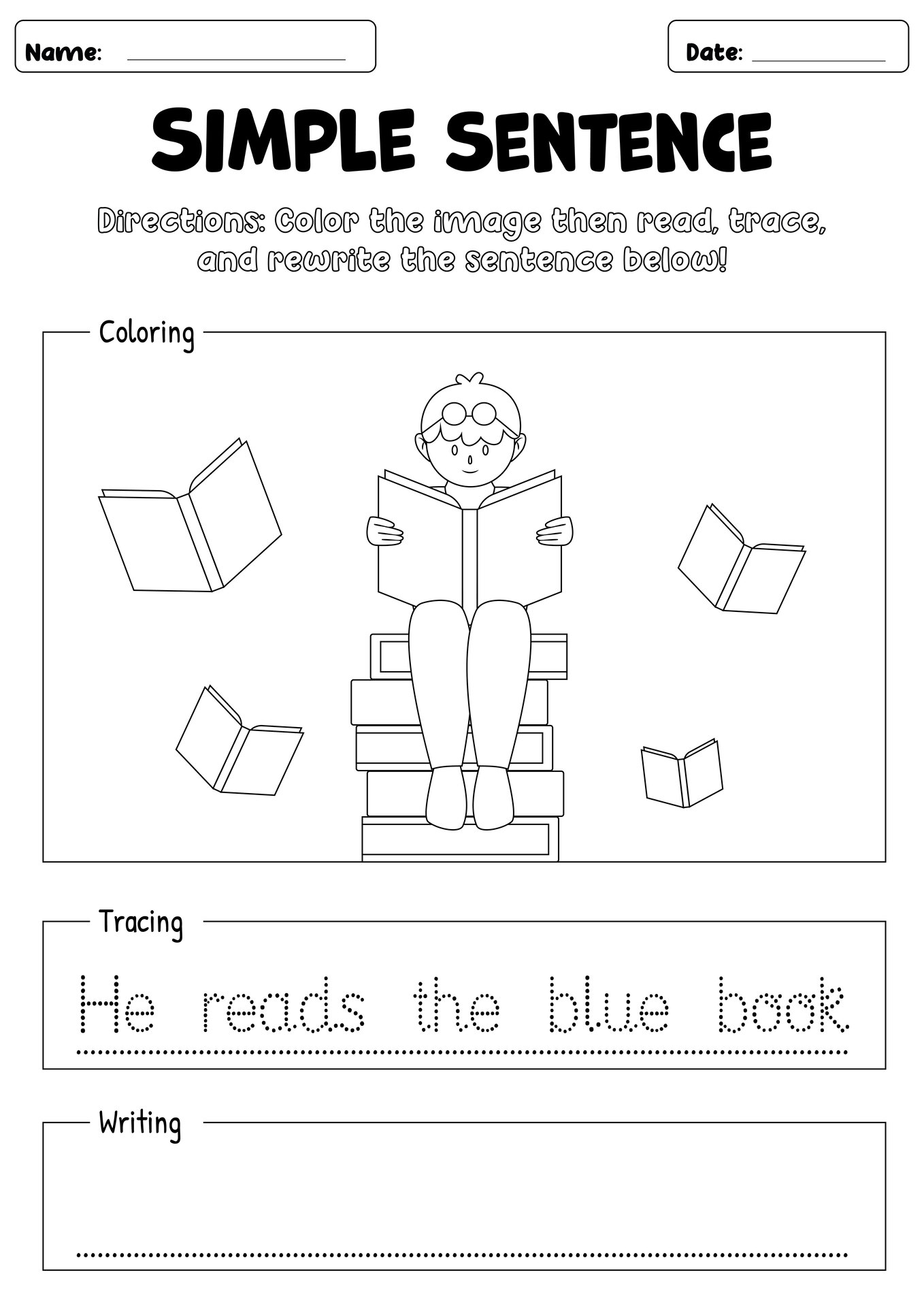 Grade 1 Simple Sentence Structure Activity Worksheets