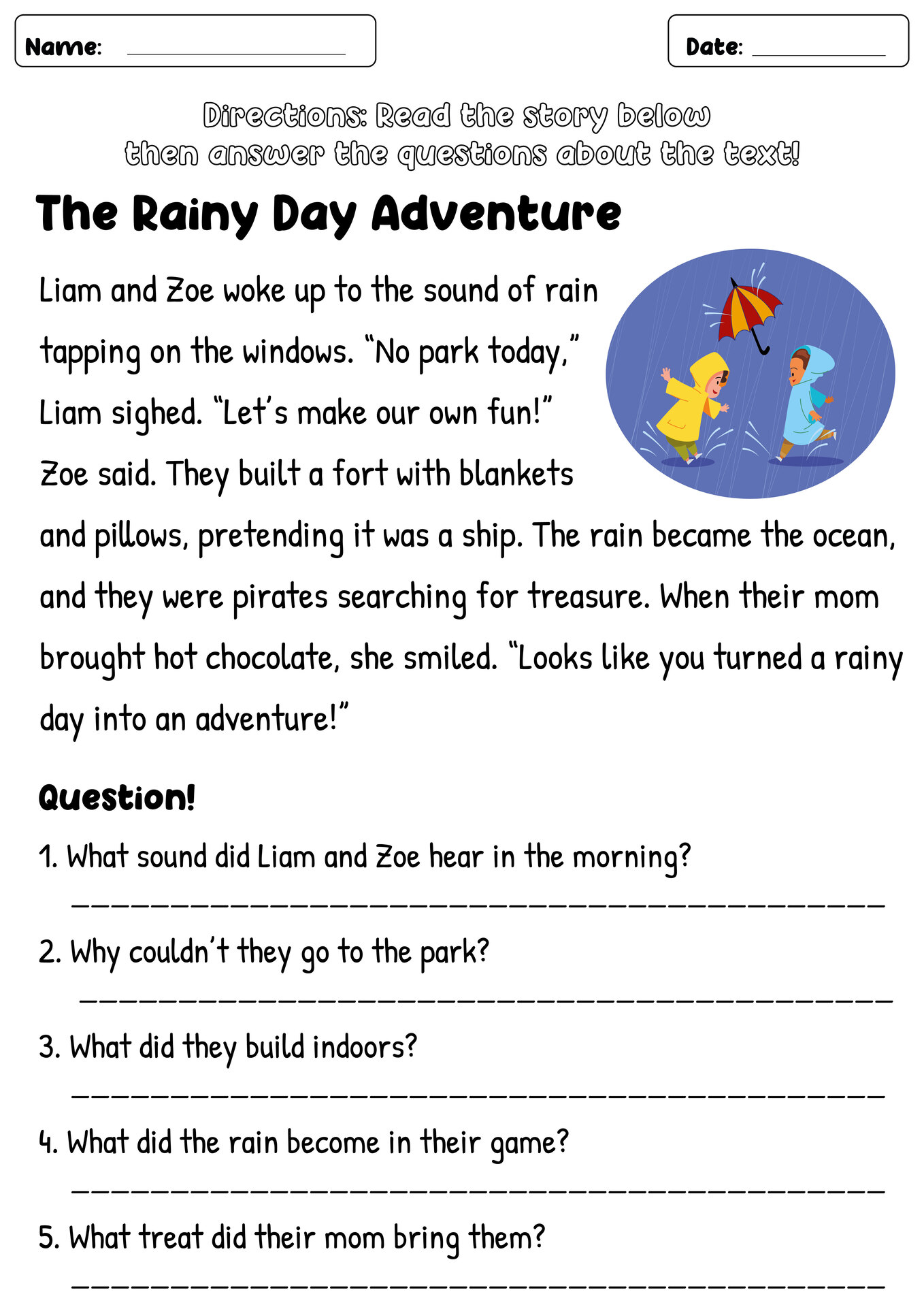 Grade 3 Passage Reading and Response Worksheets