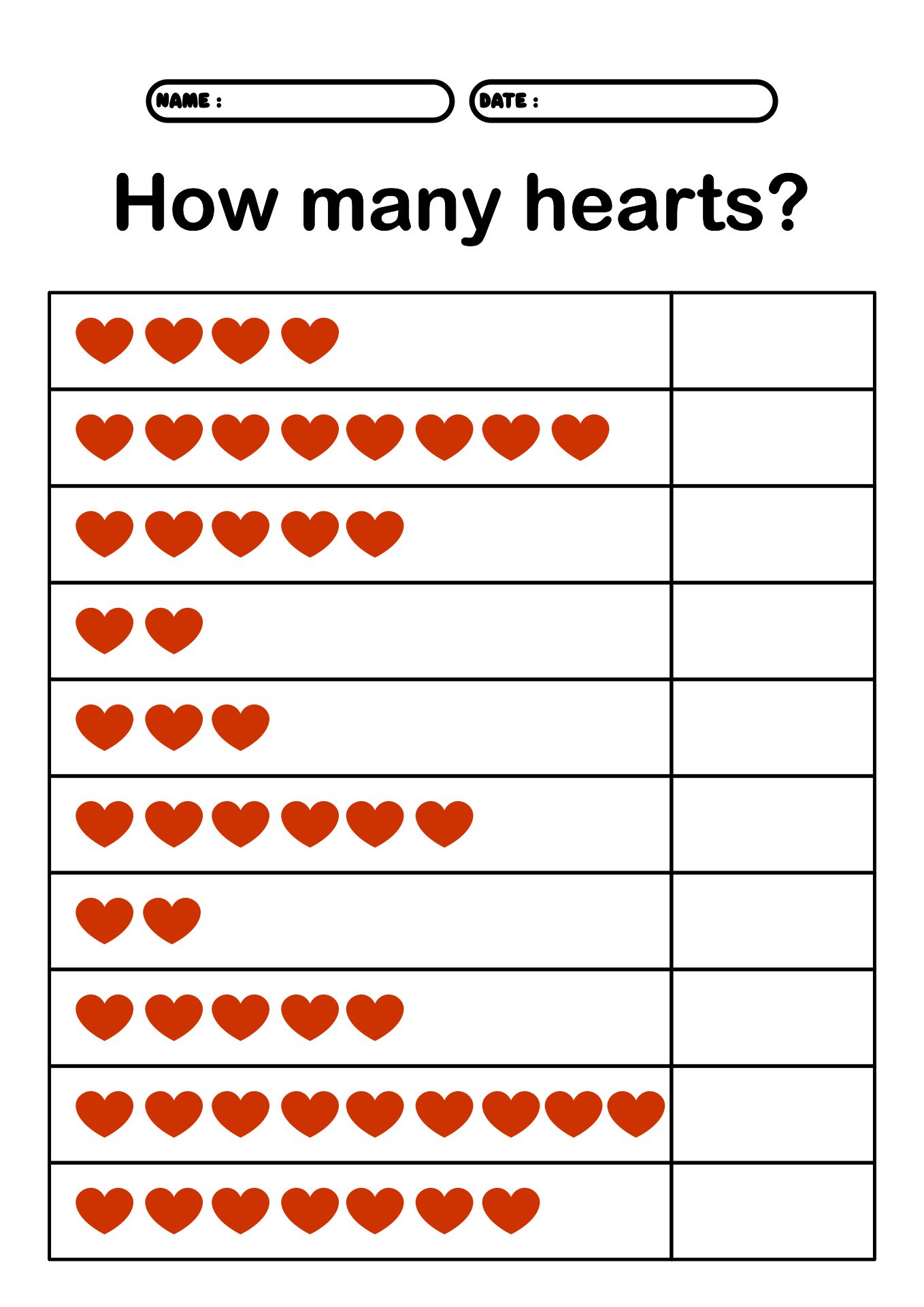 Heart Shape Counting Worksheets for Early Learners