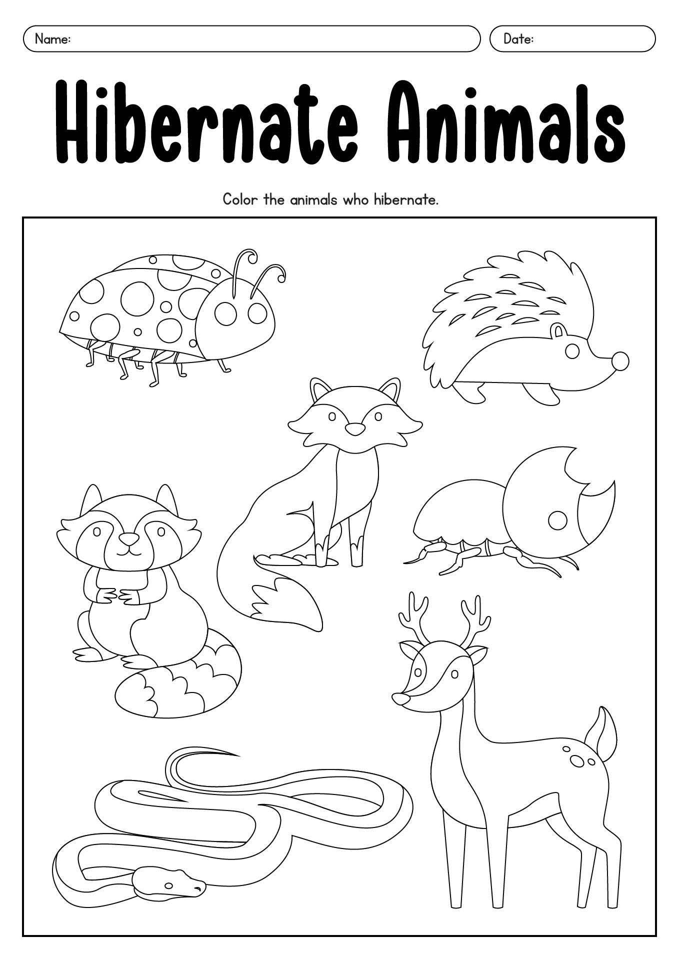 Hibernation Activity Sheets for Kids