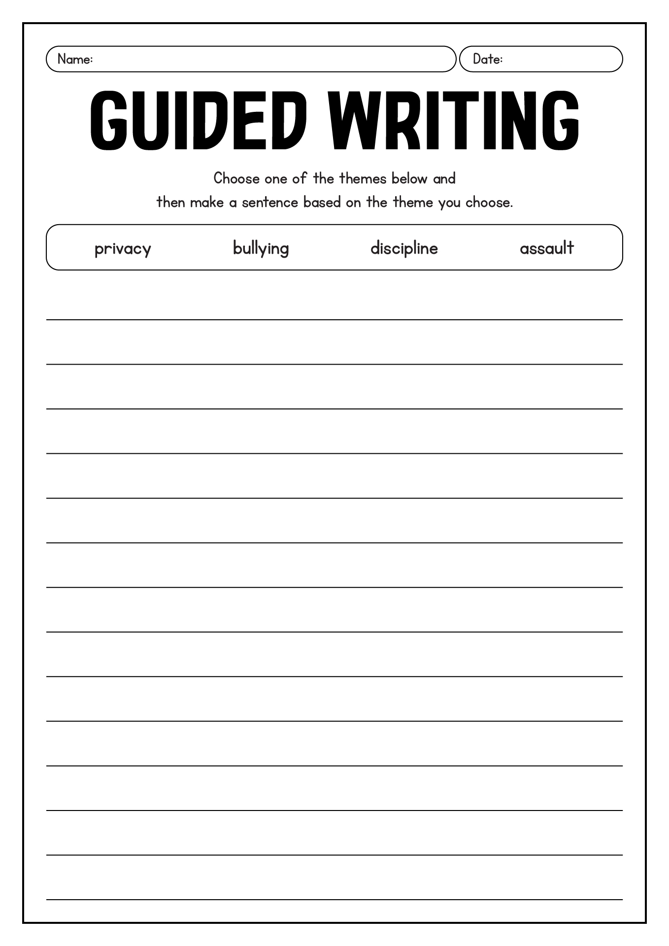 High School English Guided Writing Worksheets