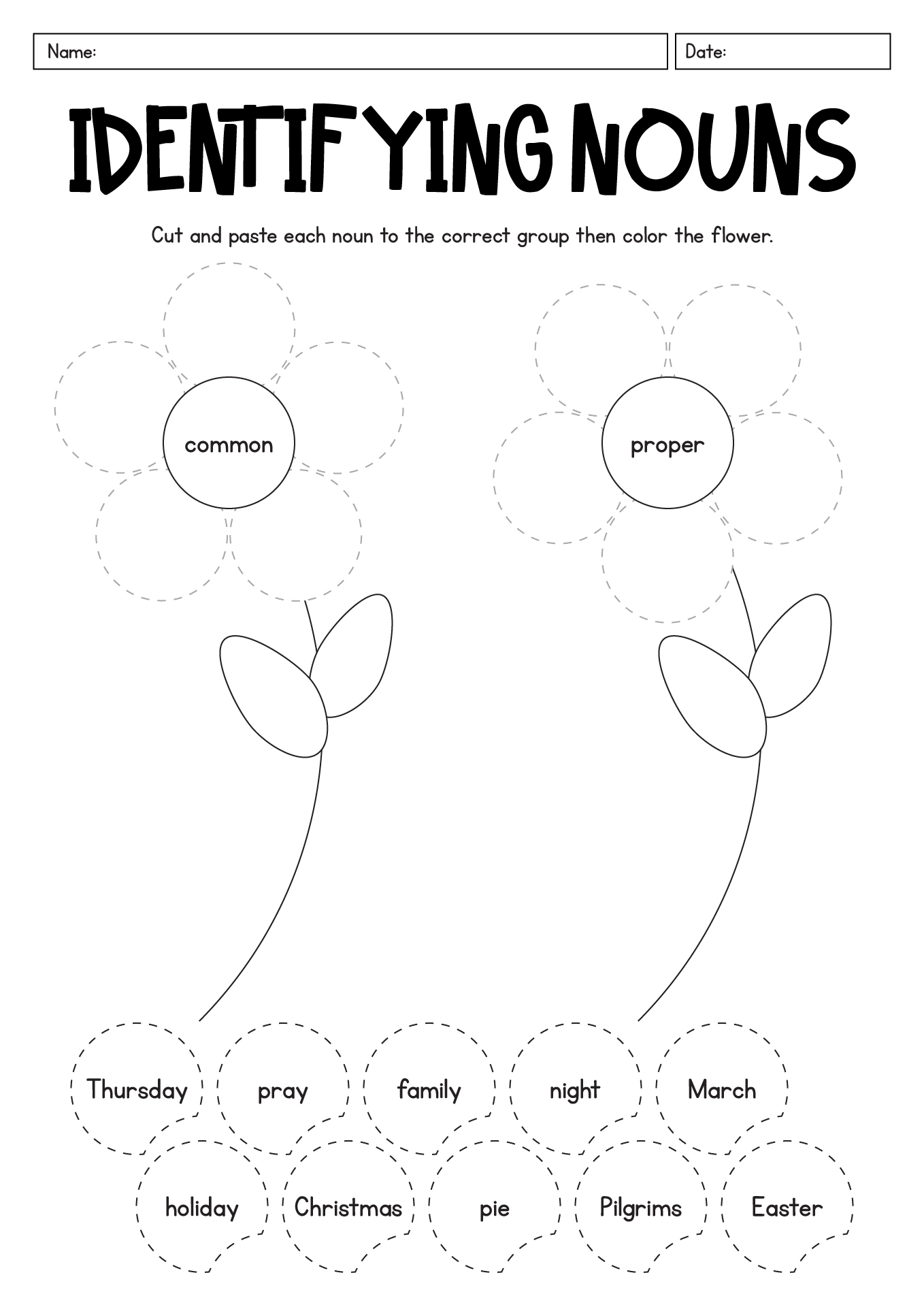 Identify Common and Proper Nouns Activity Cut and Paste