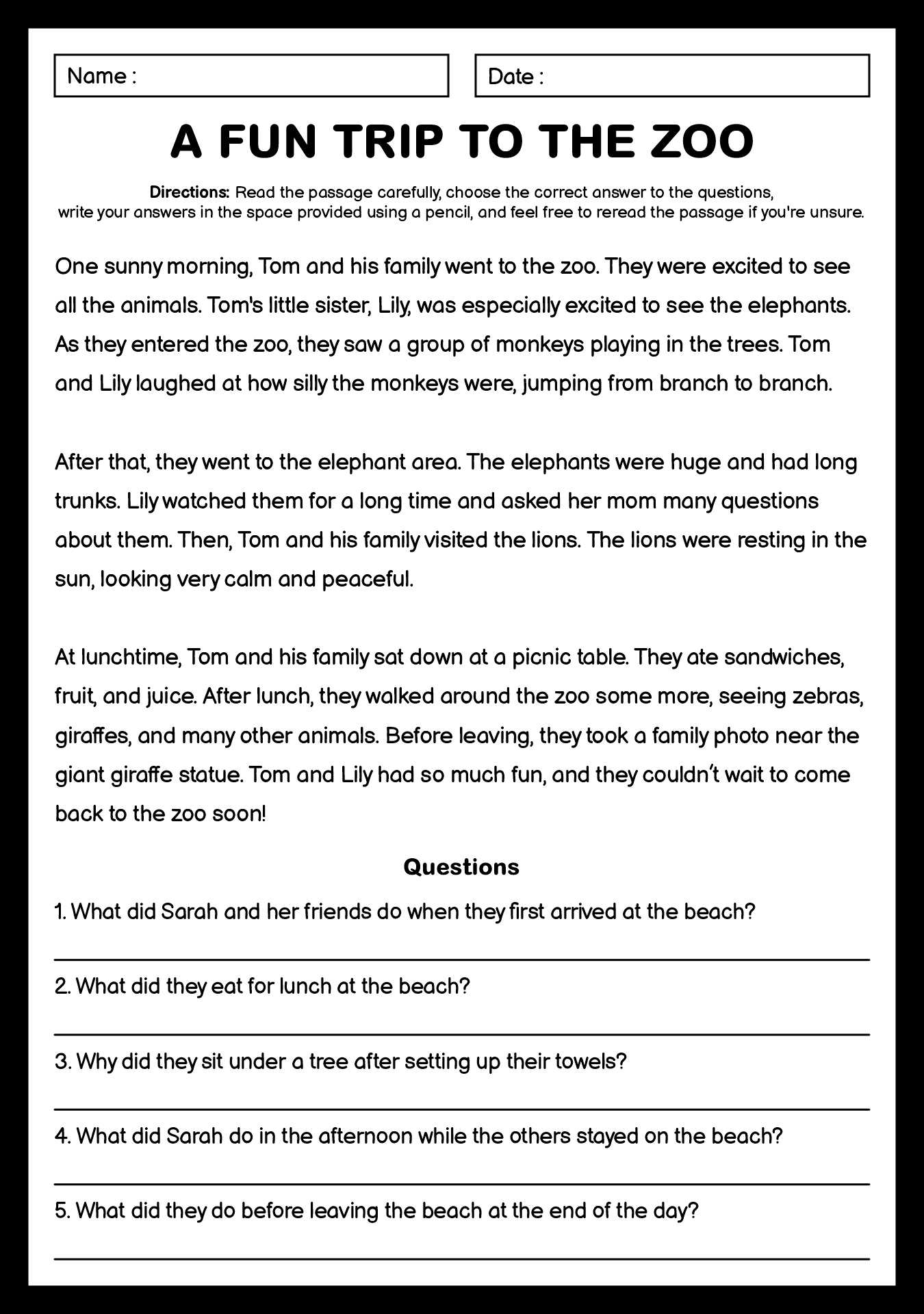 Interactive Wh-Questions Reading Comprehension Worksheets for Kids