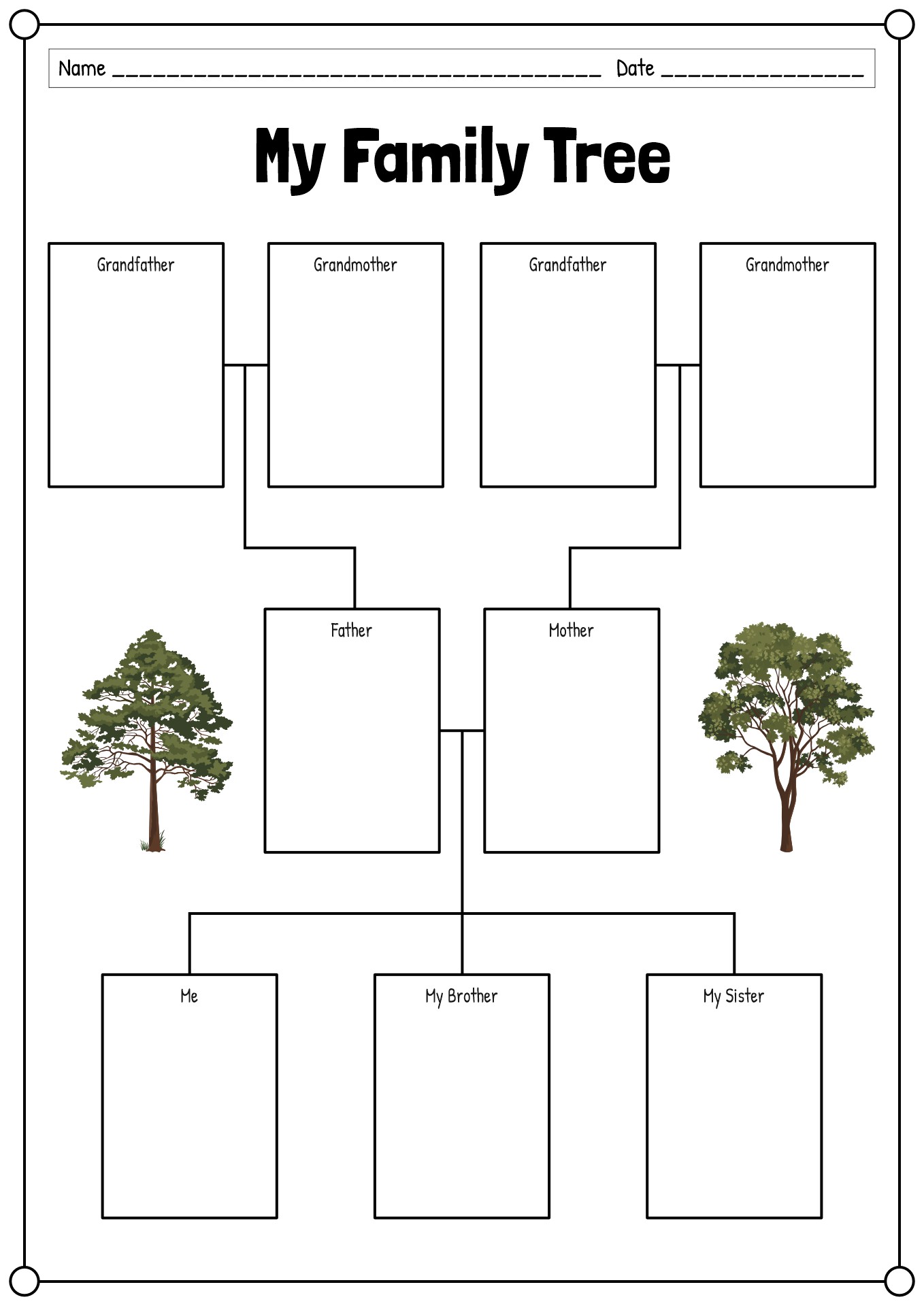 Kids Learning Family Tree Worksheet Printable