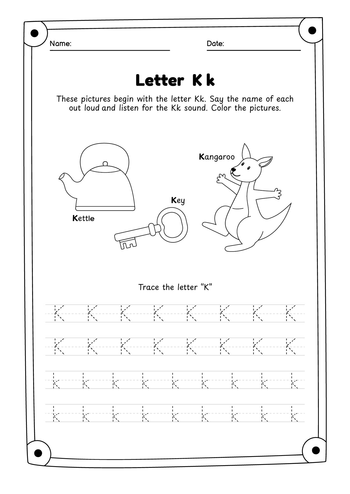 Kindergarten Letter K Worksheets