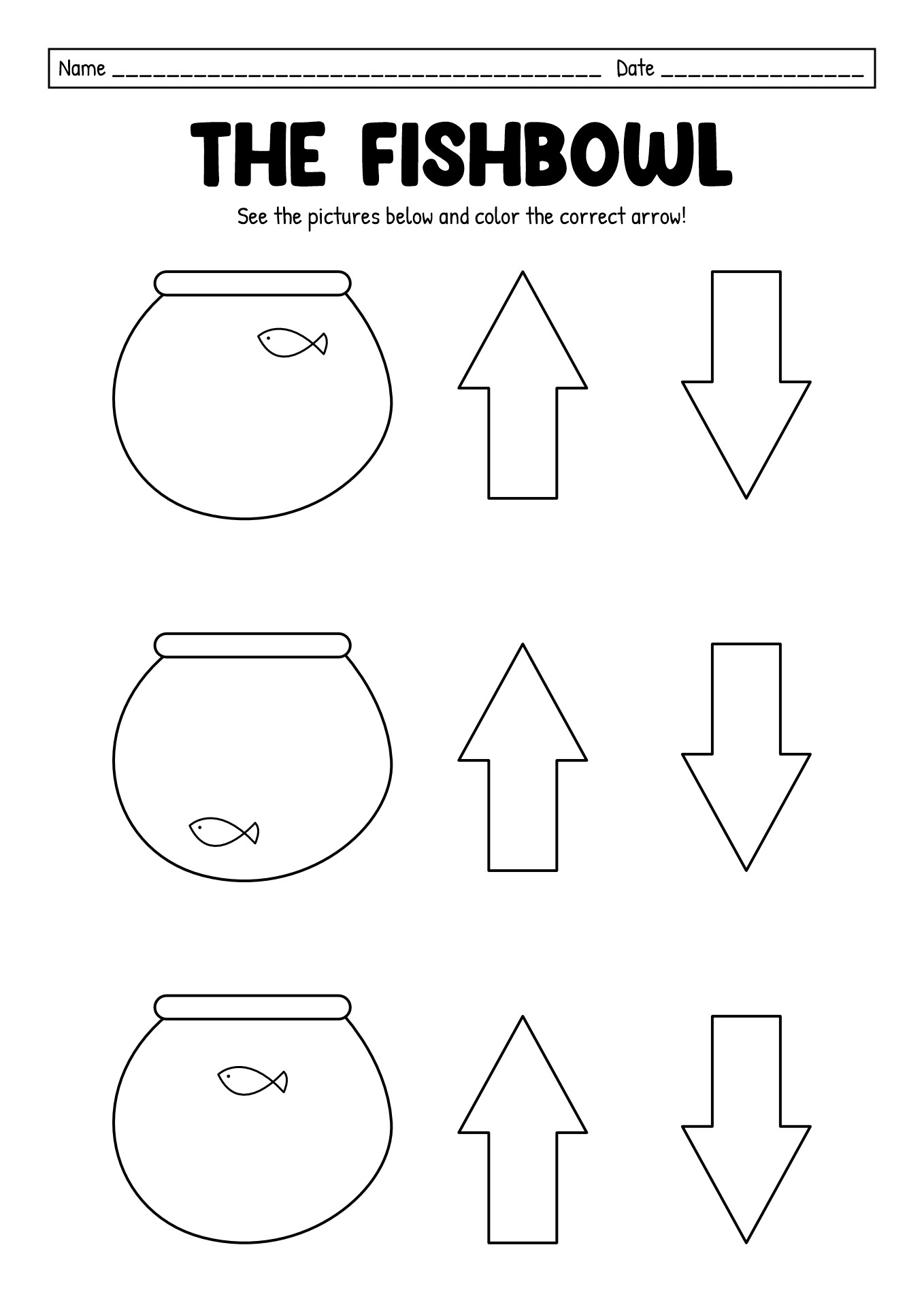 Kindergarten Up and Down Activity Worksheets