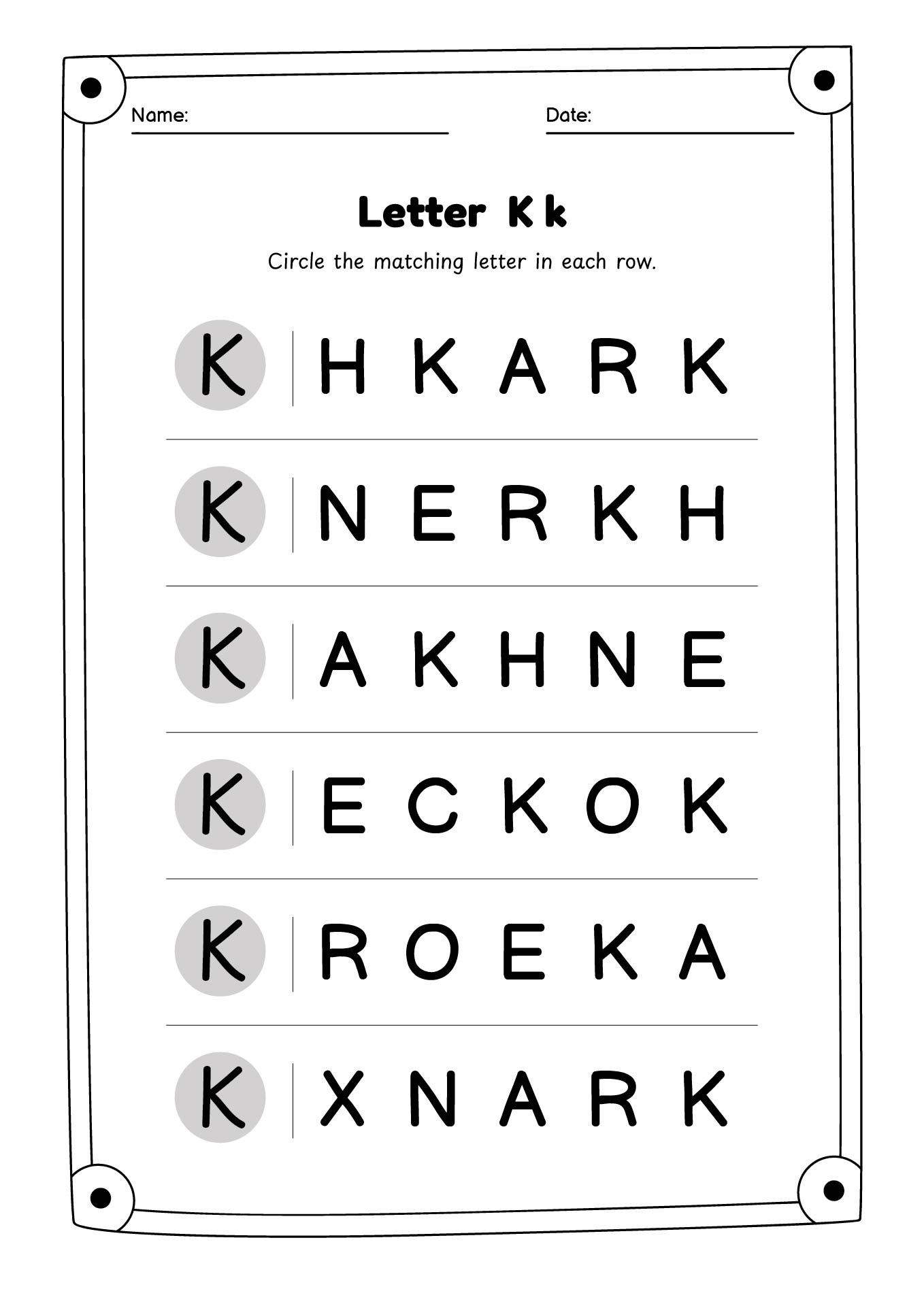 Letter K Recognition Worksheet