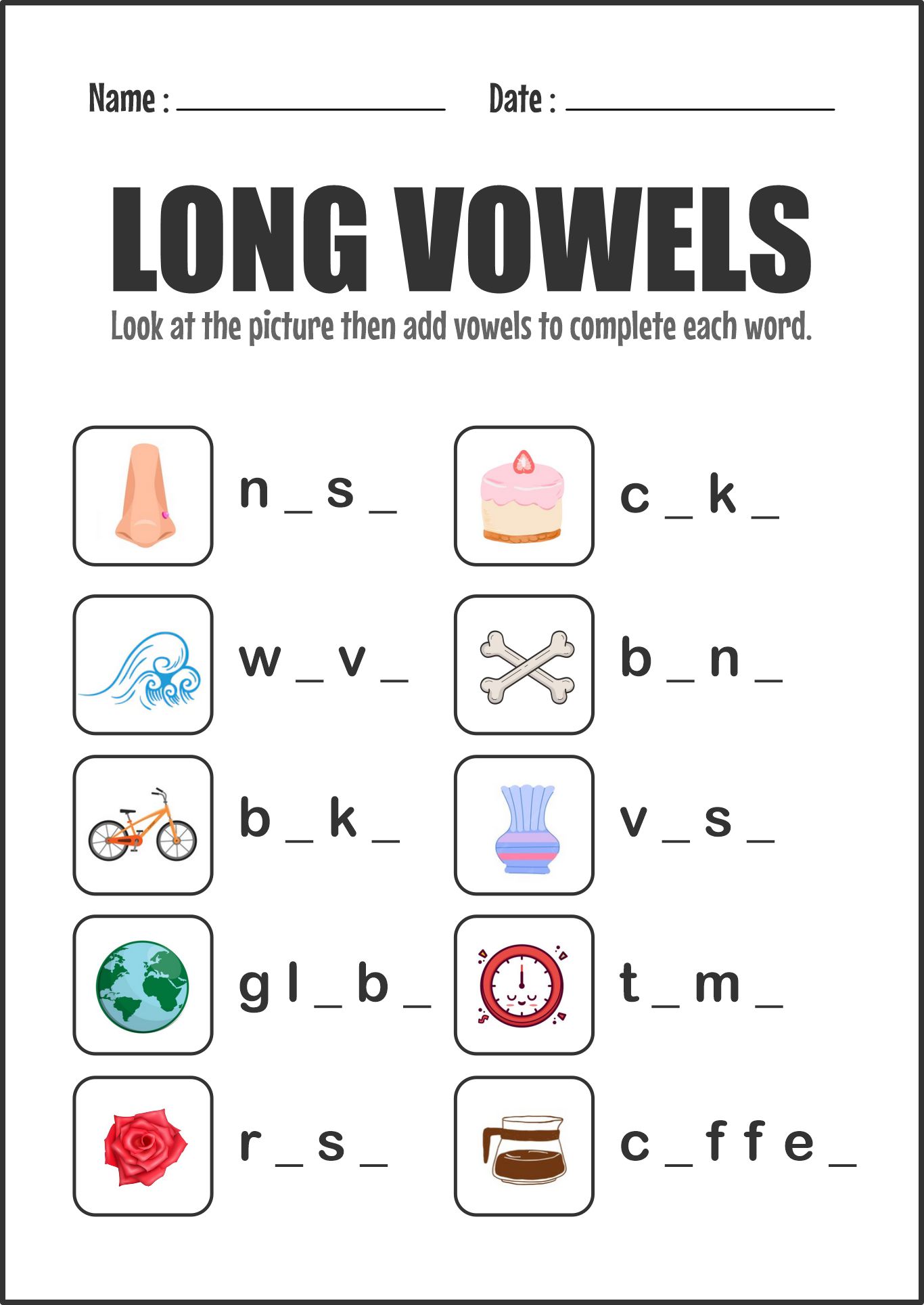 Long Vowel Silent E Activity Sheet