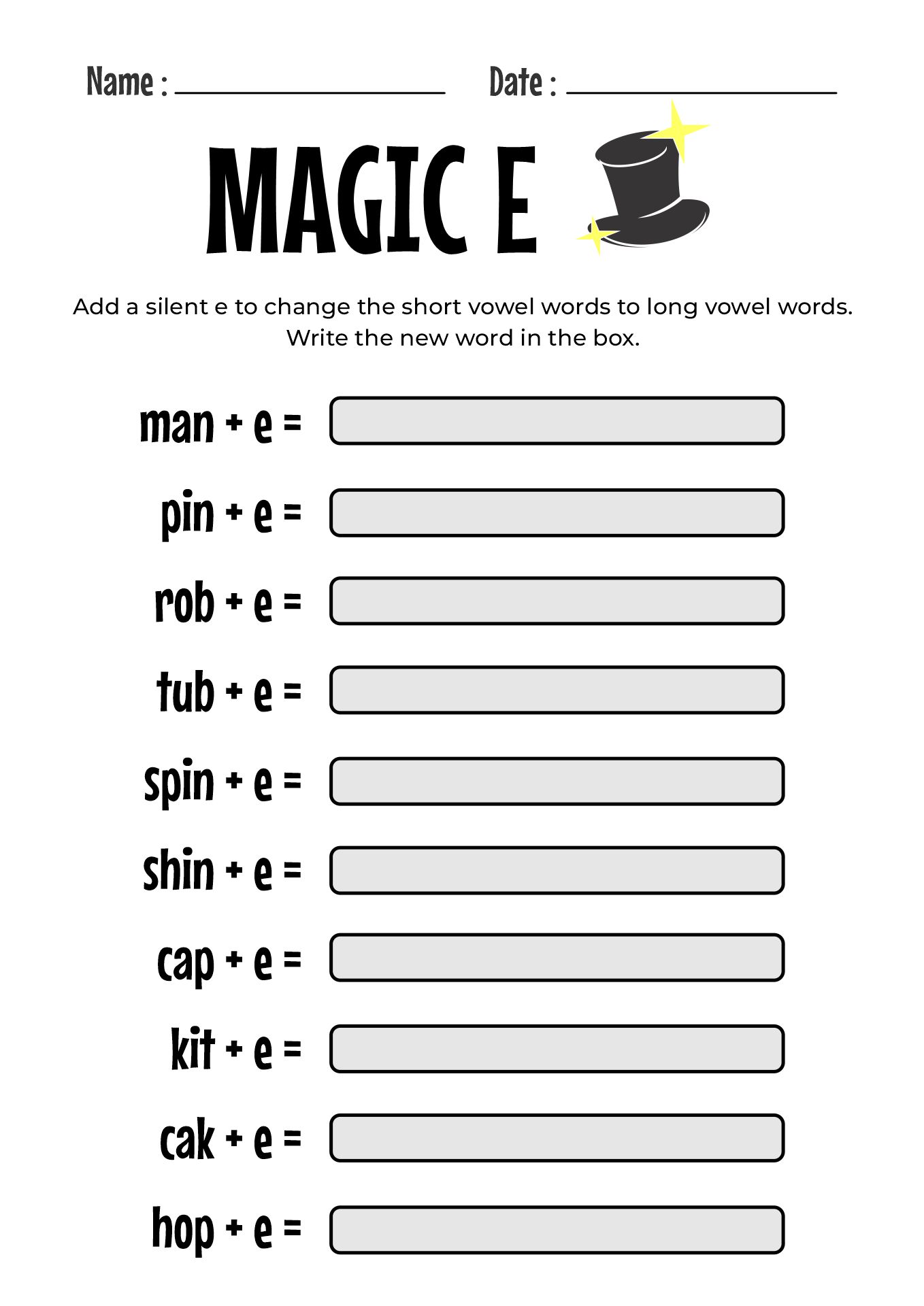 Magic E Worksheets for Students