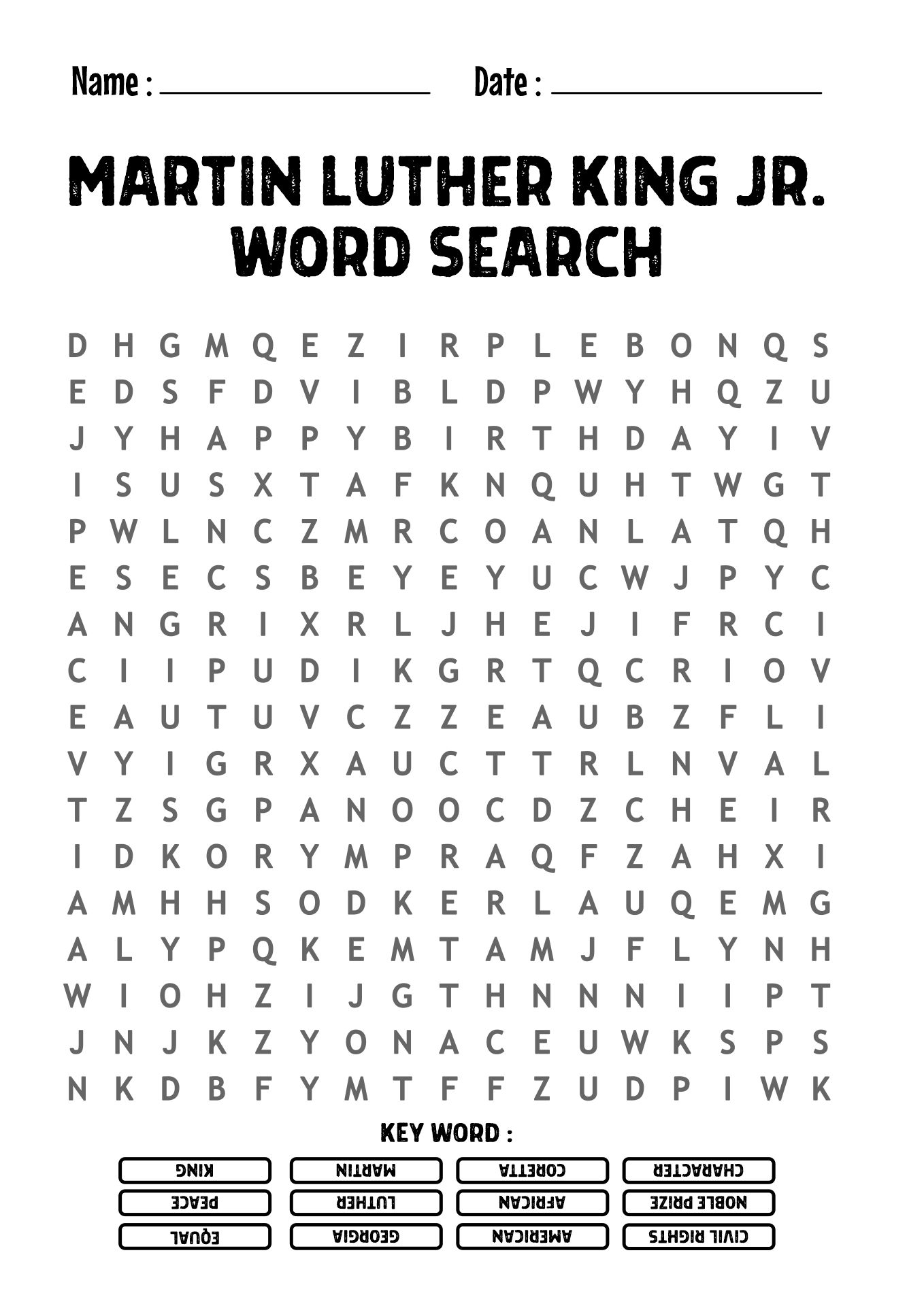 Martin Luther King Jr Word Search Puzzles