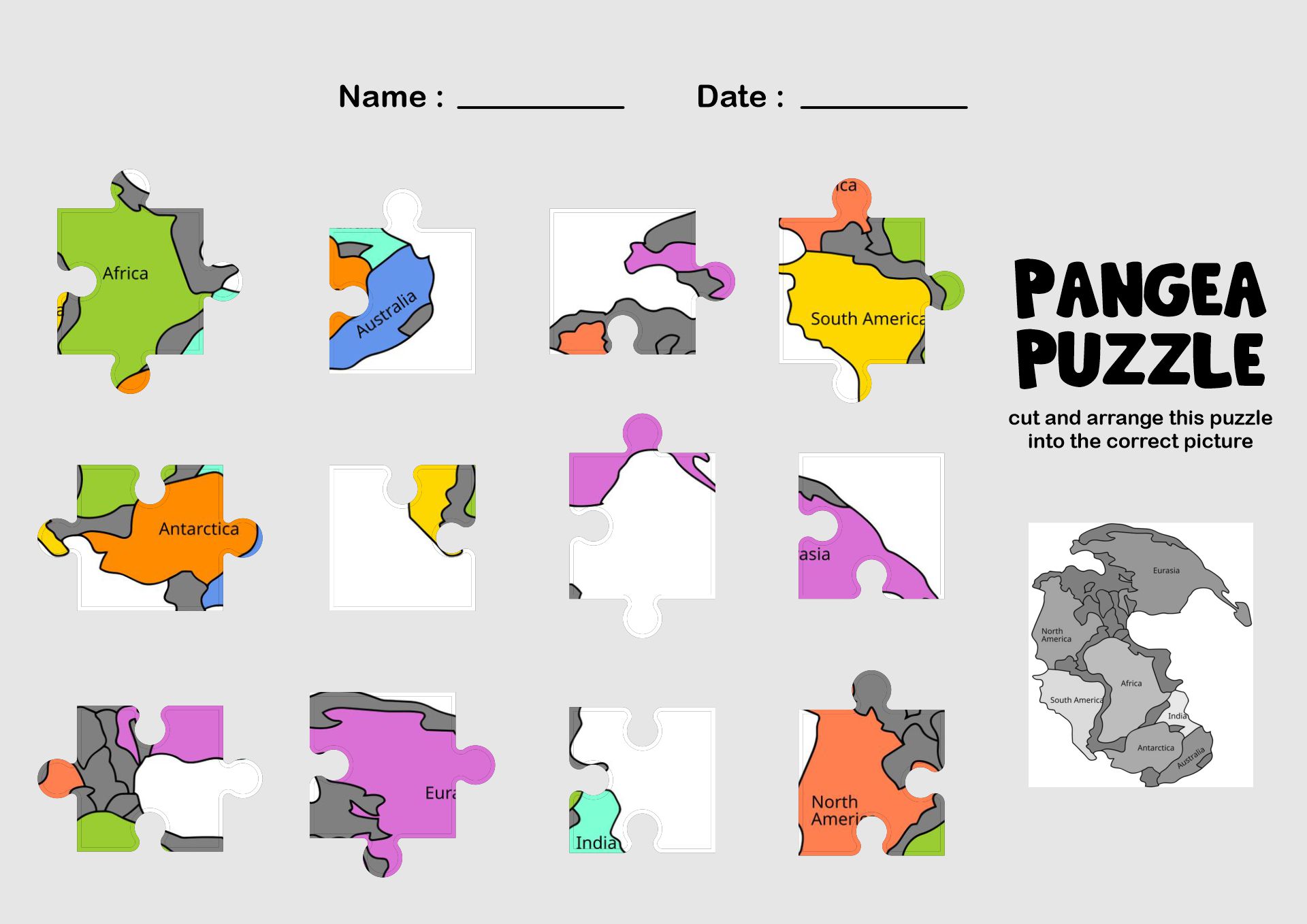 Pangea Puzzle Activity for Middle School