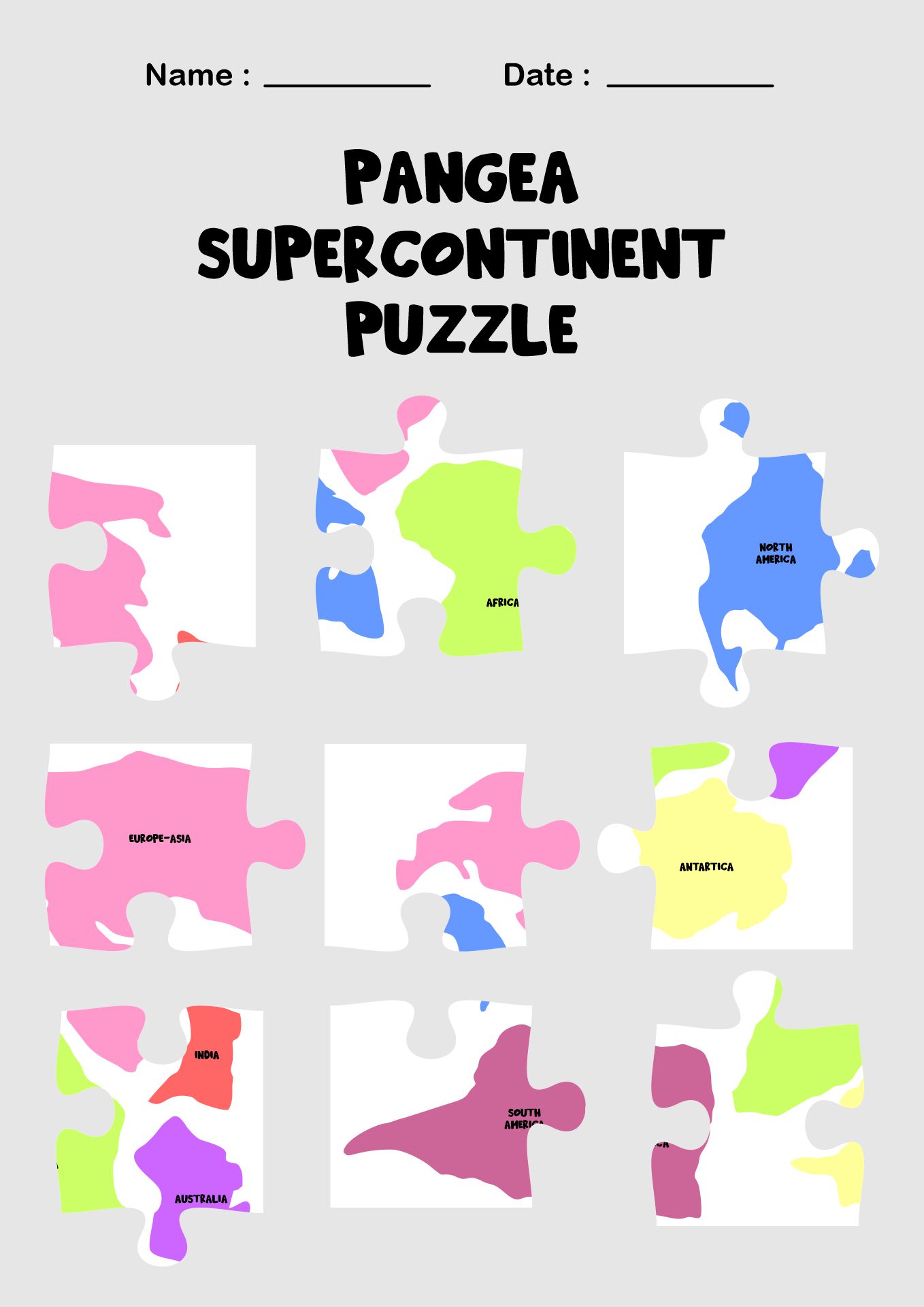 Pangea Supercontinent Puzzle Game for Kids