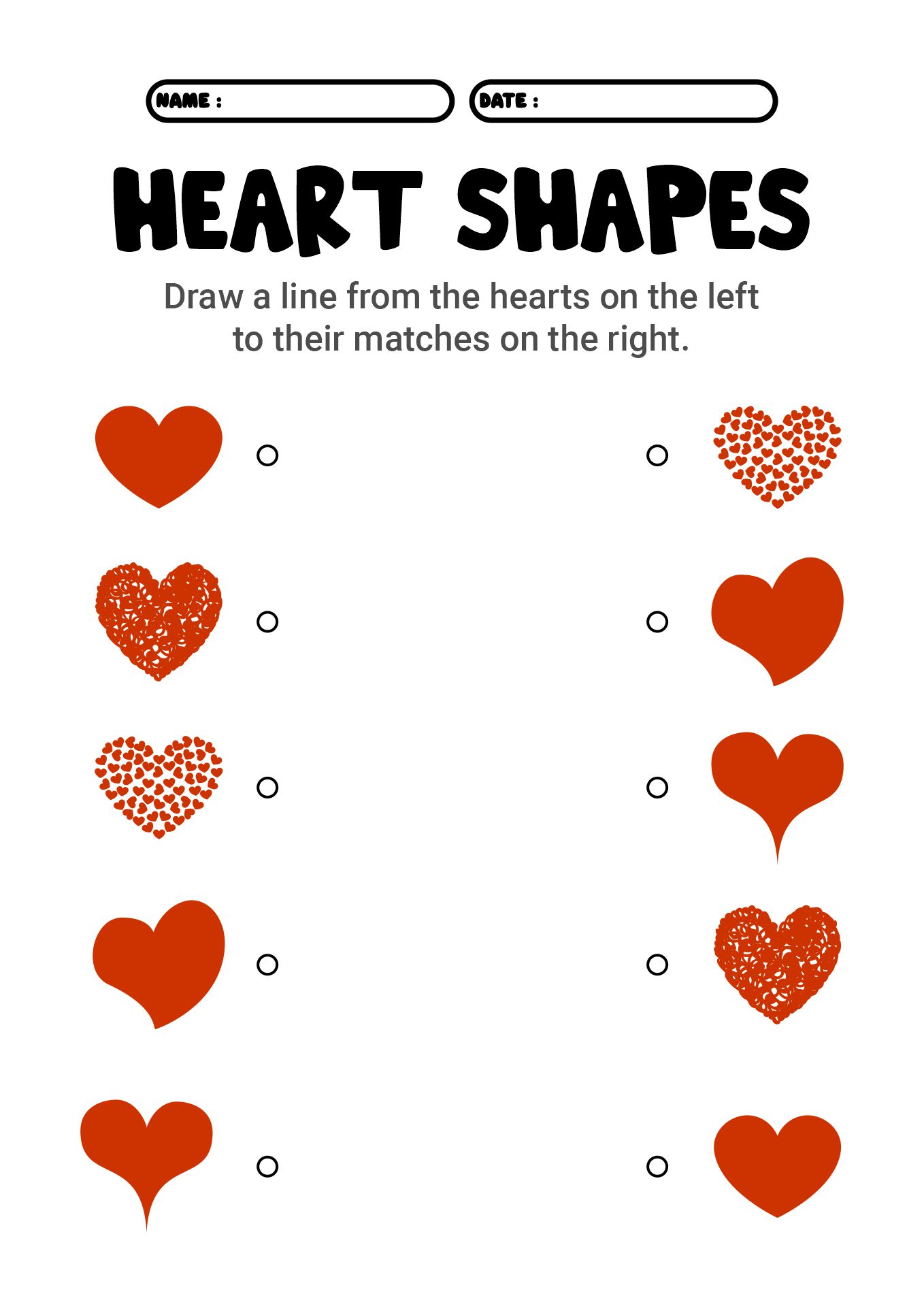 Preschool Heart Shape Matching Exercises