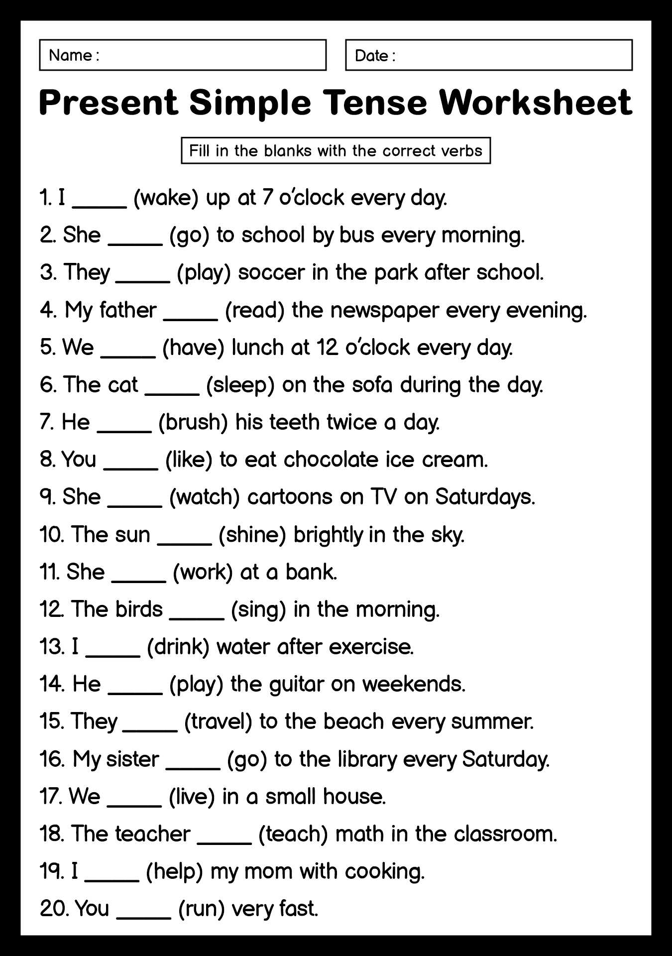 Present Simple Tense Worksheets for ESL Student