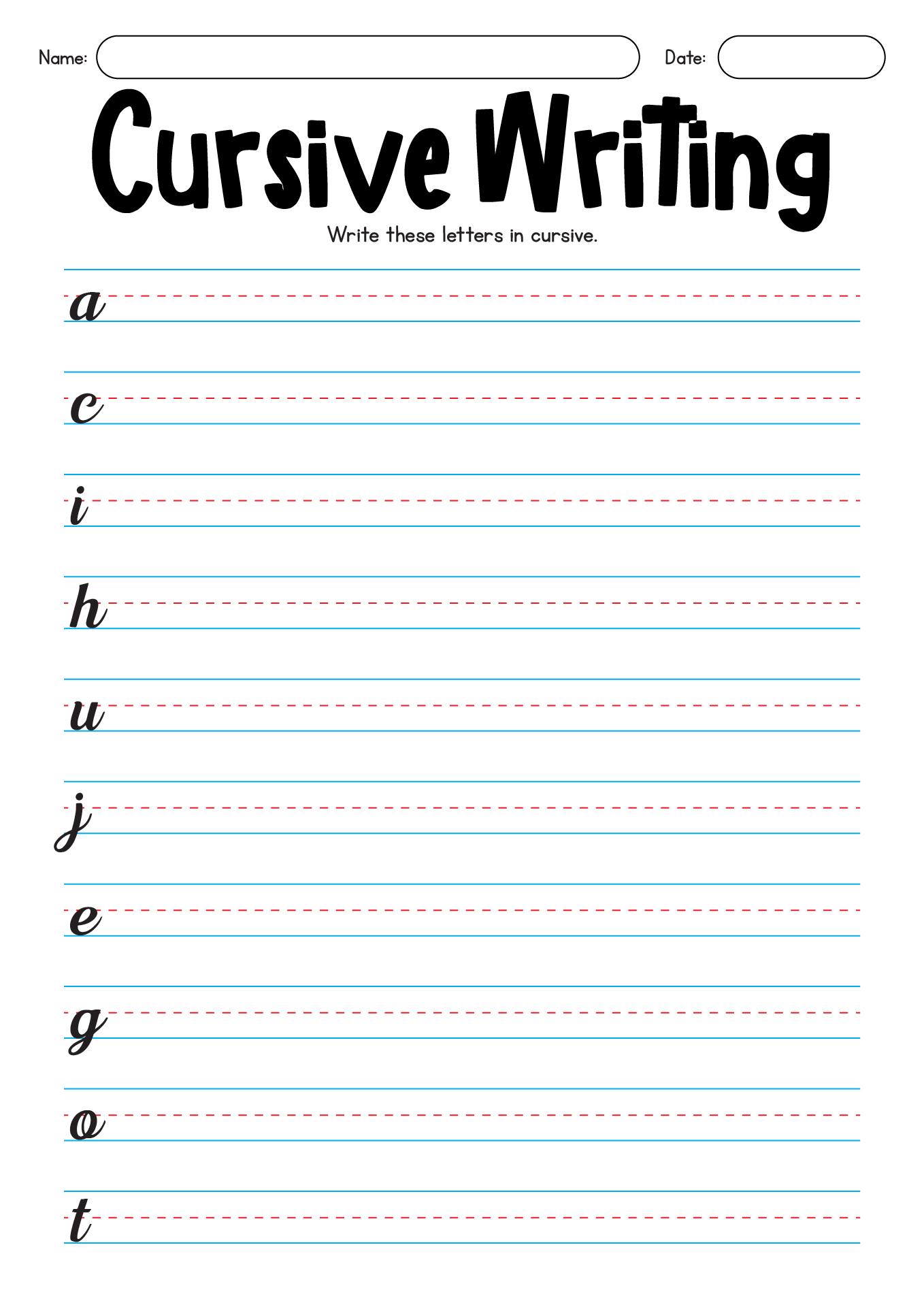 Printable Cursive Worksheets for Second Grade