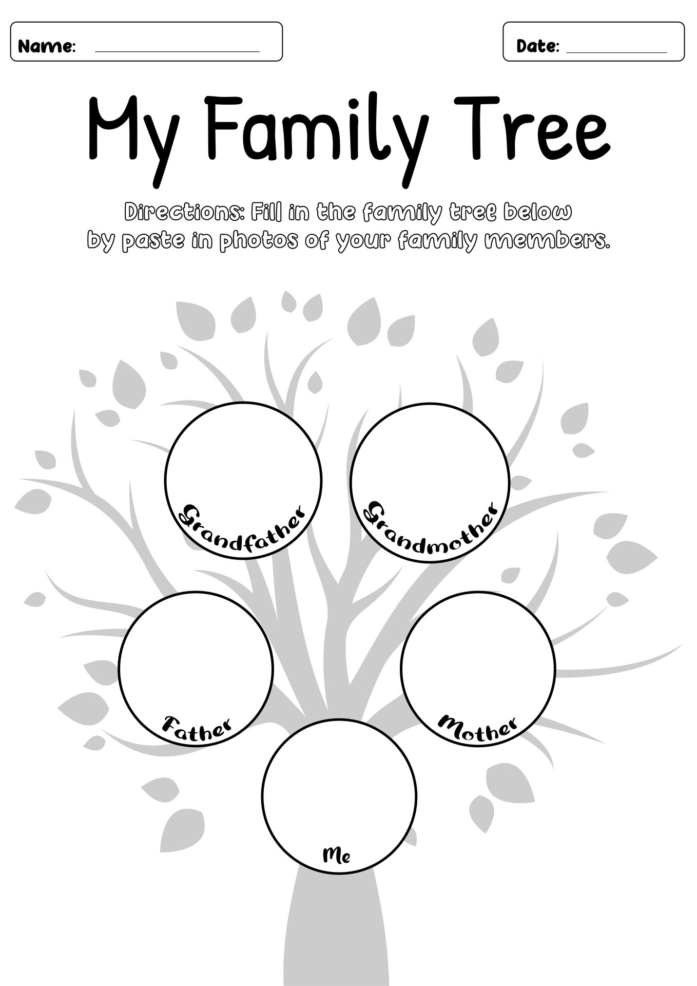 Printable Family Genealogical Tree Worksheet