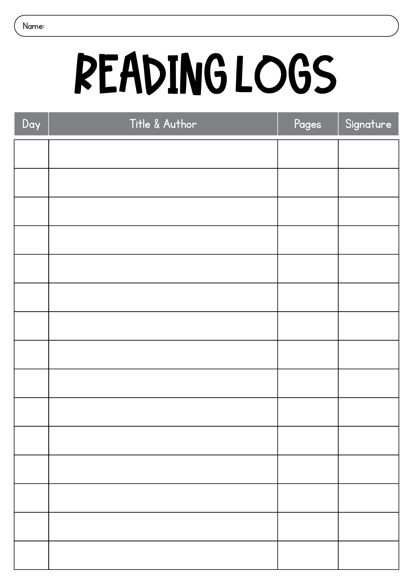 Printable Grade 1 Reading Logs