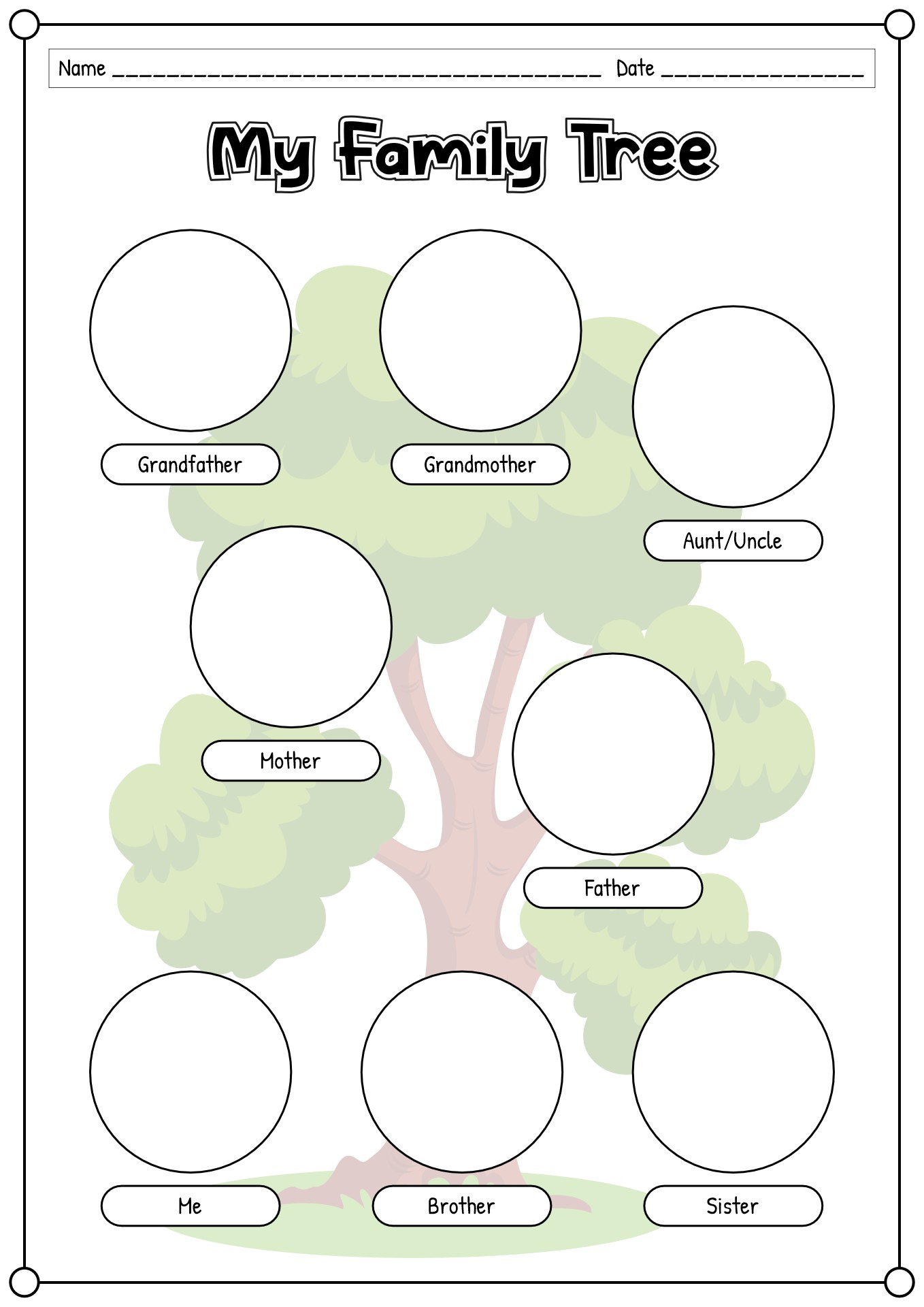 Printable My Family Tree Worksheet for Kids