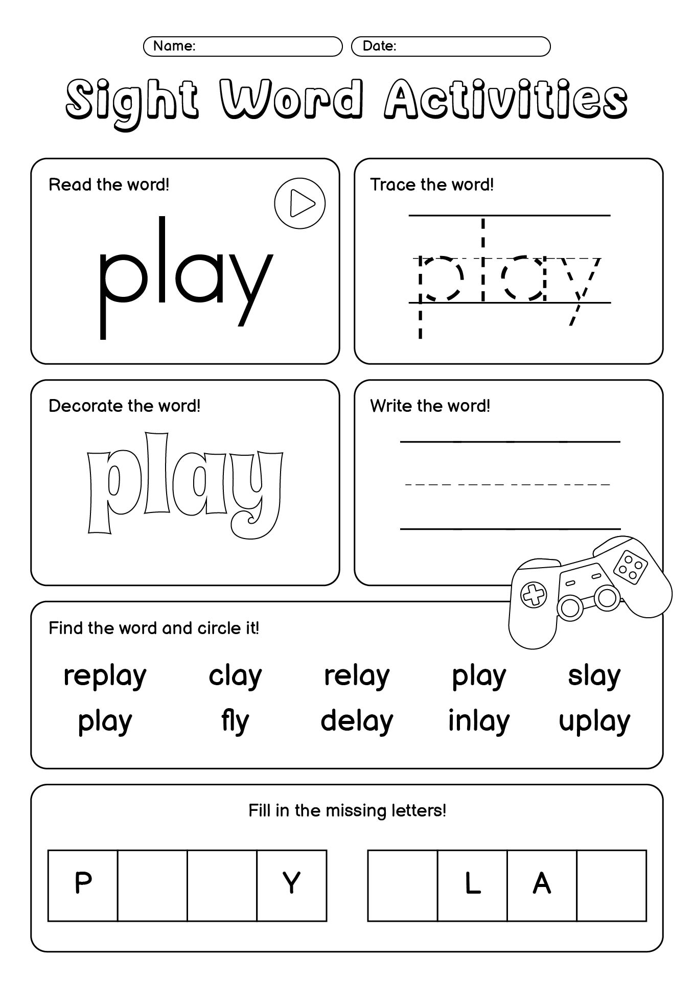 Printable Sight Word Activities For First Grade