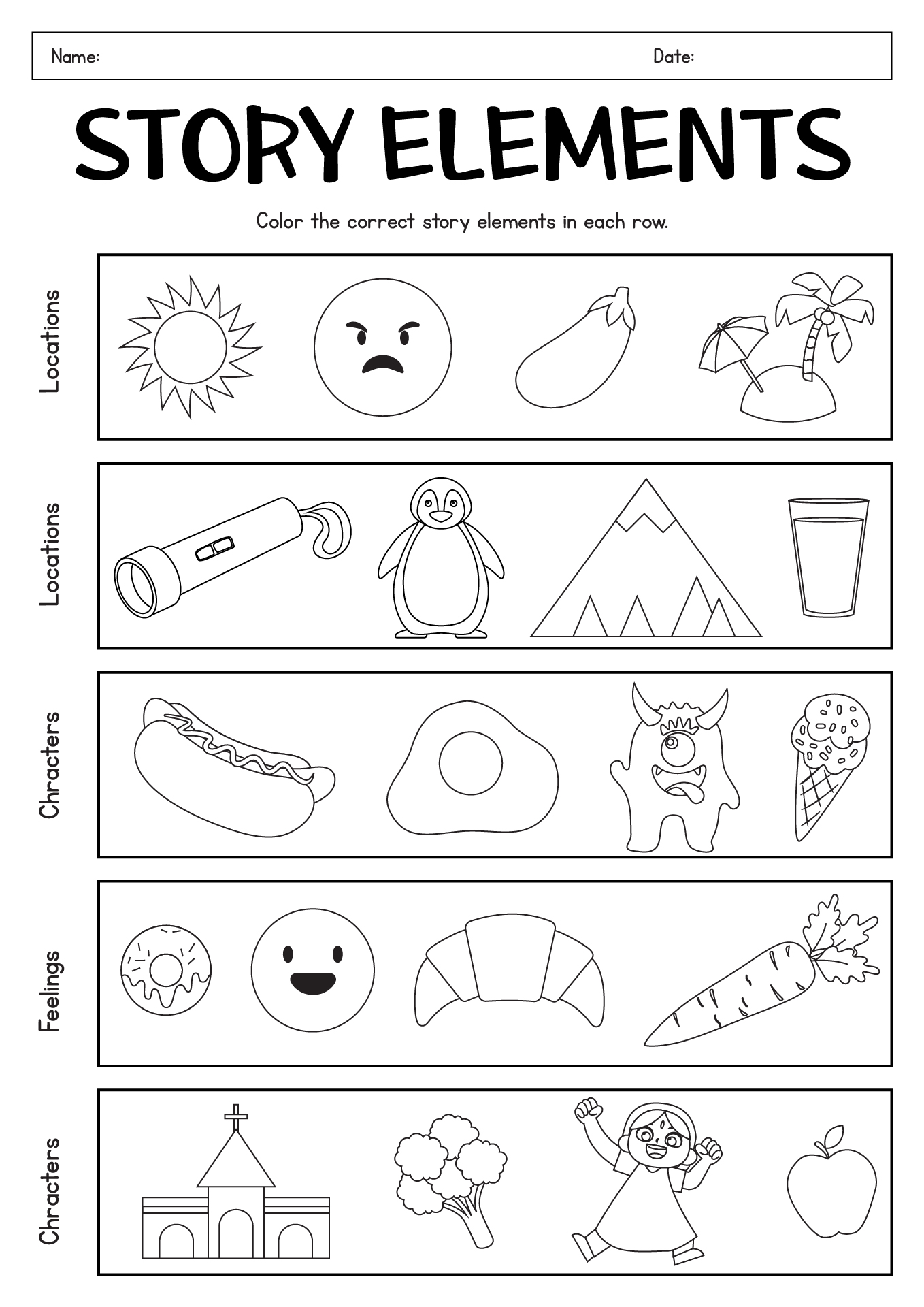 Printable Story Elements Worksheets for Grade 1